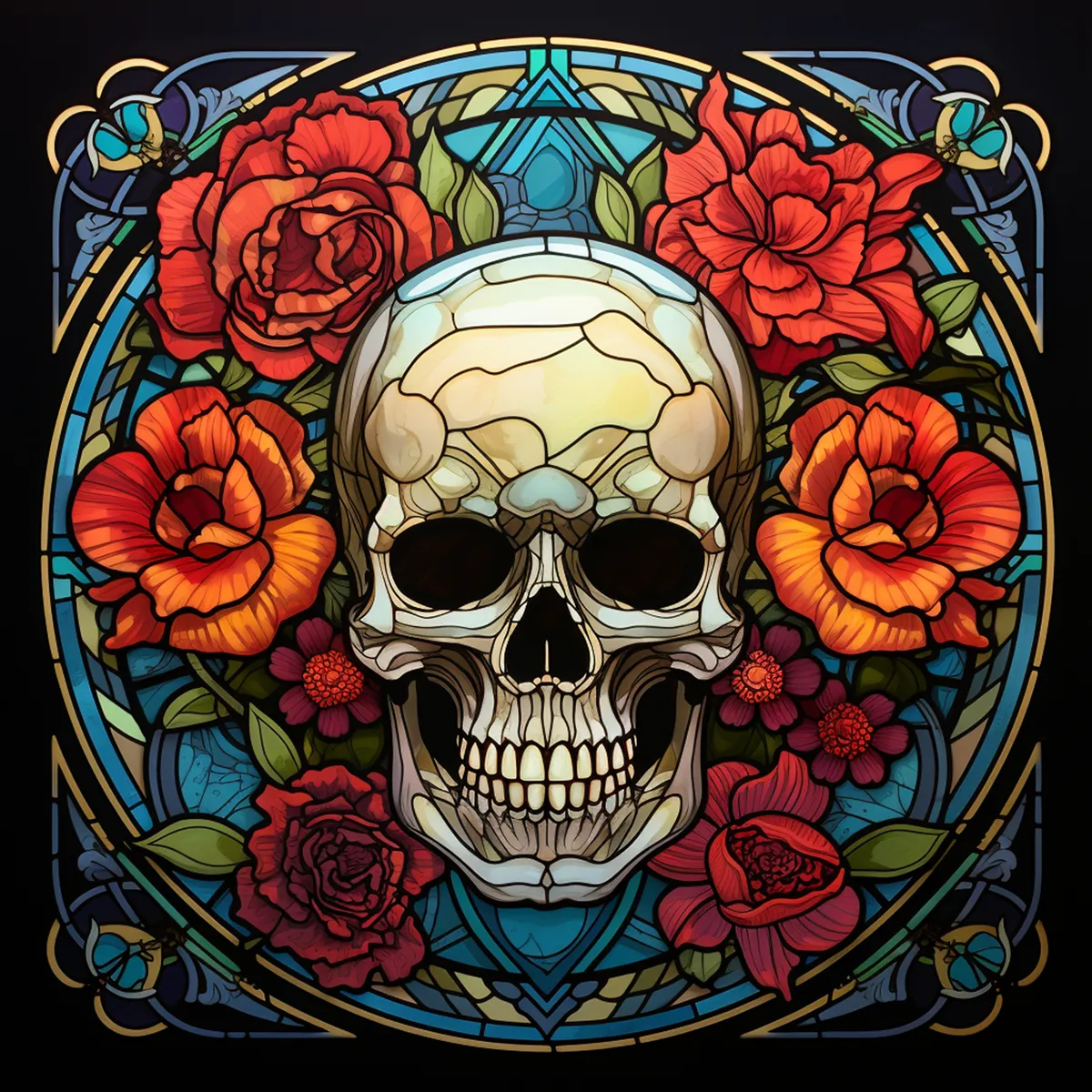 Set of 6 Skull Stained Glass Effect Square MDF Coaster - Set-31
