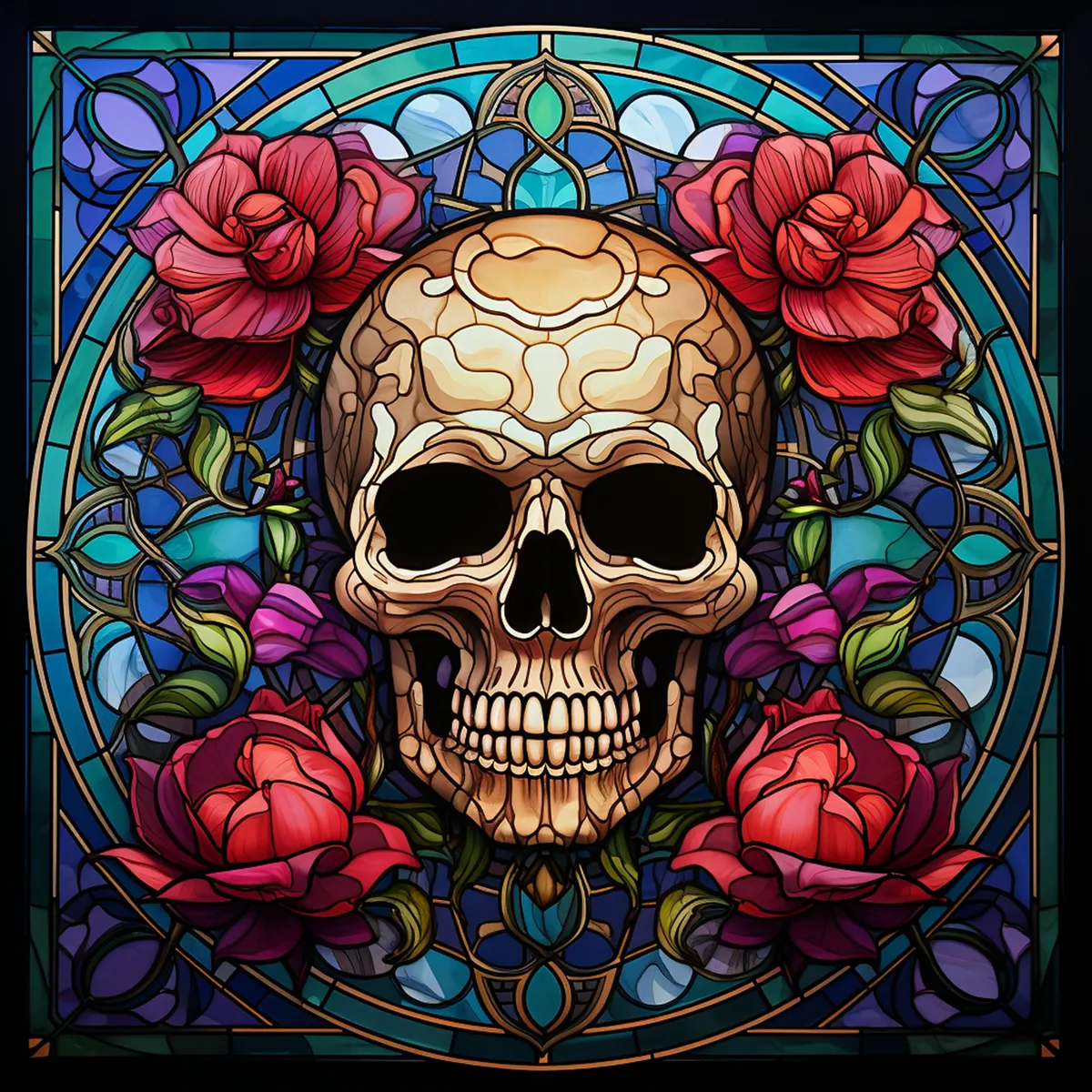 Set of 6 Skull Stained Glass Effect Square MDF Coaster - Set-31