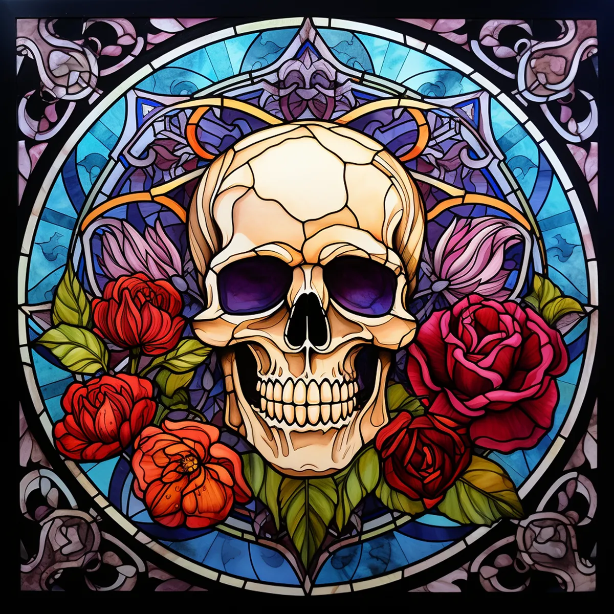 Set of 6 Skull Stained Glass Effect Square MDF Coaster - Set-31