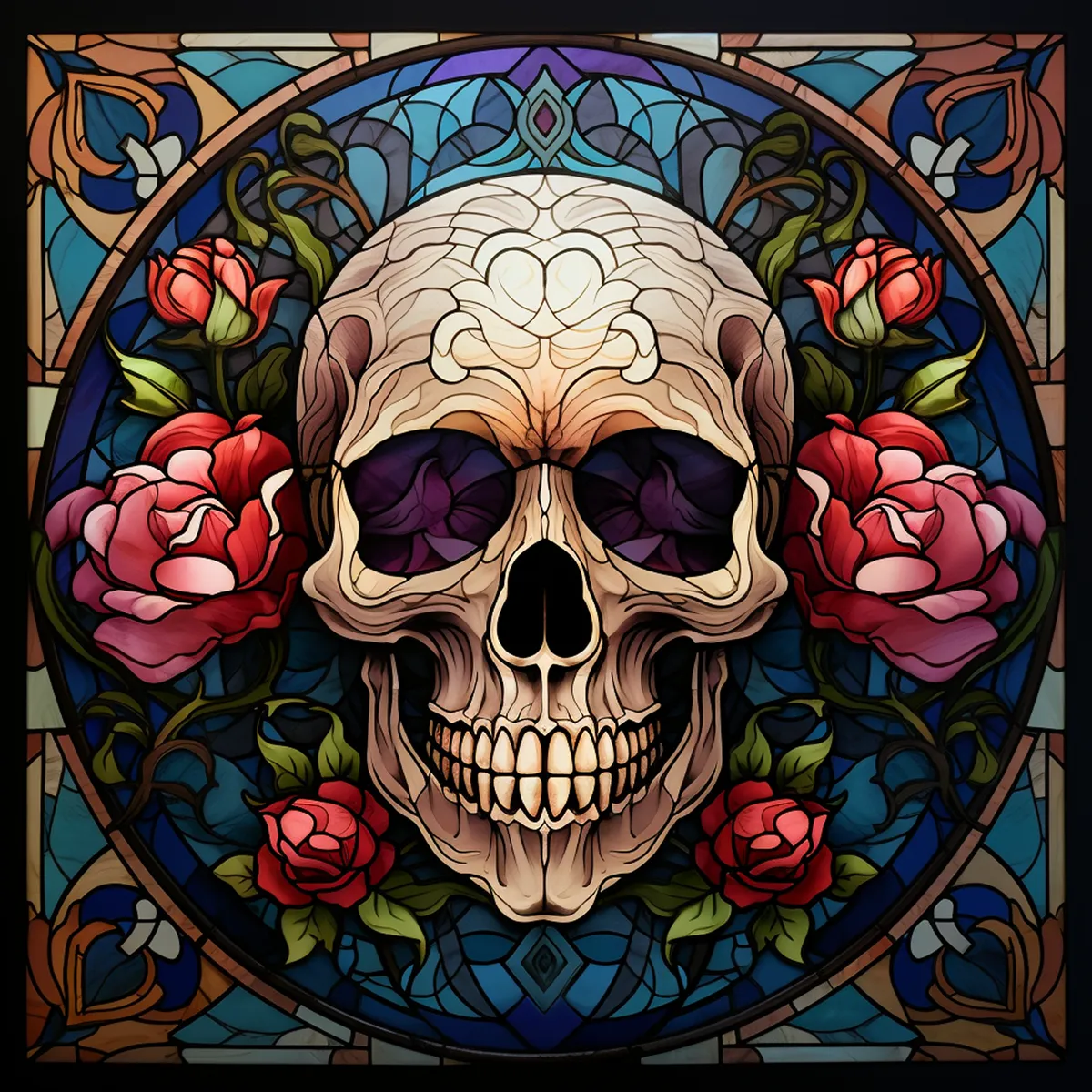 Set of 6 Skull Stained Glass Effect Square MDF Coaster - Set-31