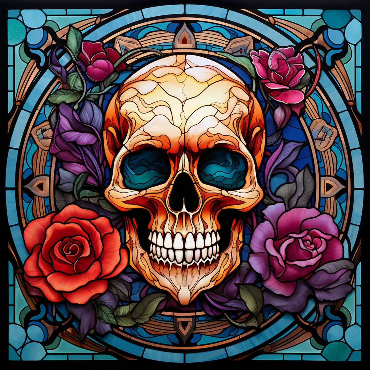 Set of 6 Skull Stained Glass Effect Square MDF Coaster - Set-31