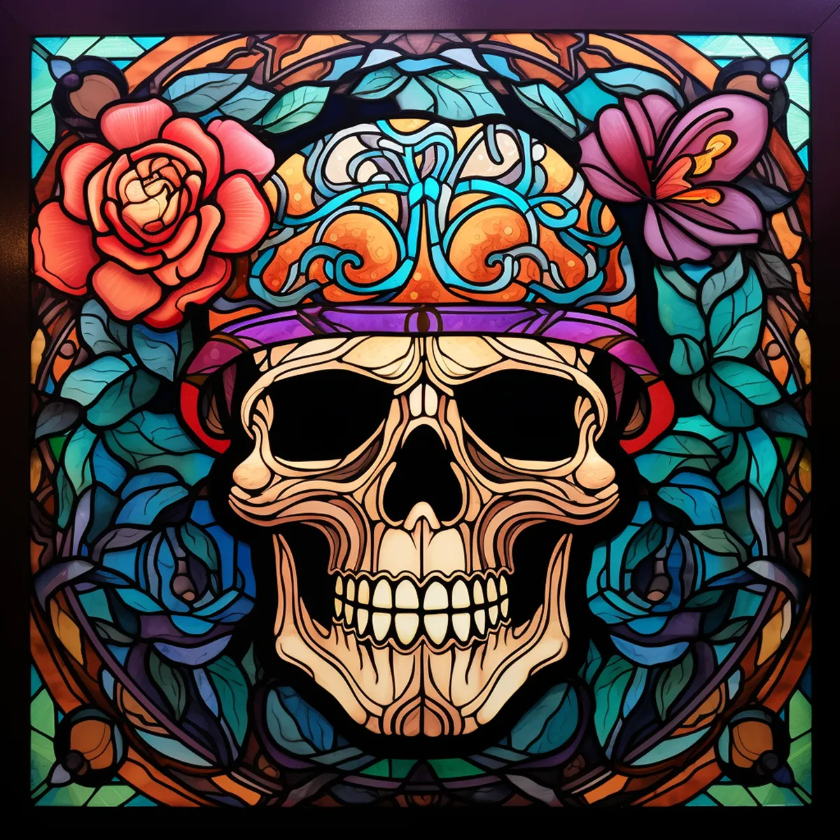 Set of 6 Skull Stained Glass Effect Square MDF Coaster - Set-31