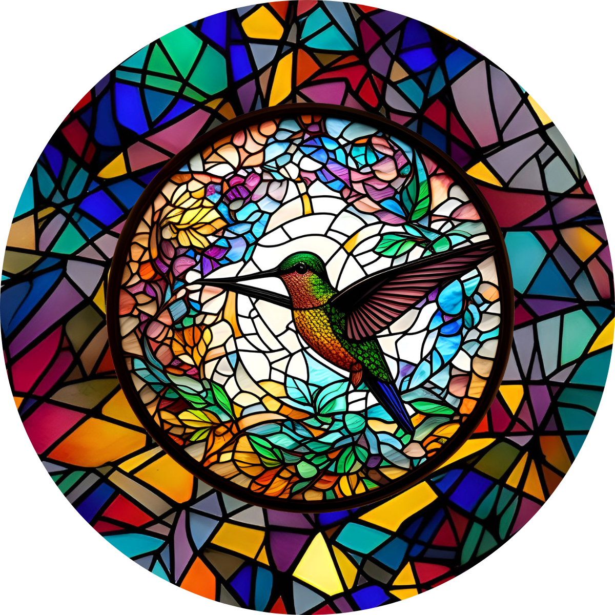 Set of 6 Stained Glass Effect Hummingbird Round MDF Coaster - Set-28