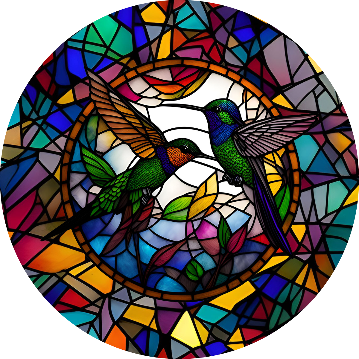 Set of 6 Stained Glass Effect Hummingbird Round MDF Coaster - Set-28