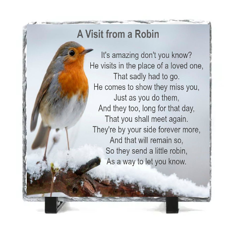Robin Memorial Photo Rock Slate 19 x 19cm