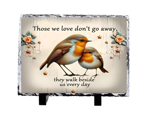 Robin Memorial Photo Rock Slate 14 x 9cm