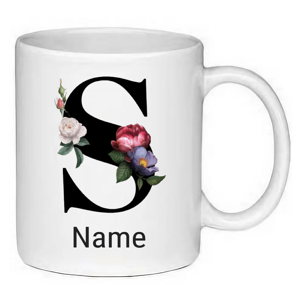 Custom Printed Flower Letter and Name 11oz Ceramic Coffee Mug/Tea Cup