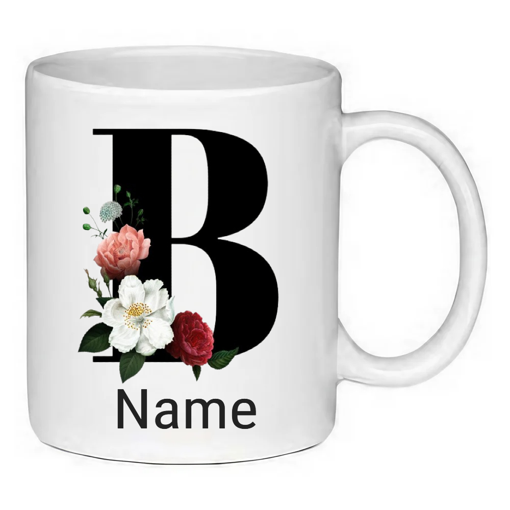 Custom Printed Flower Letter and Name 11oz Ceramic Coffee Mug/Tea Cup