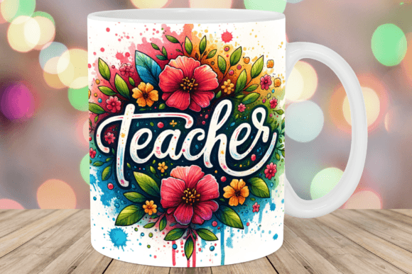 Custom Printed Floral Teacher 11oz Ceramic Coffee Mug/Tea Cup