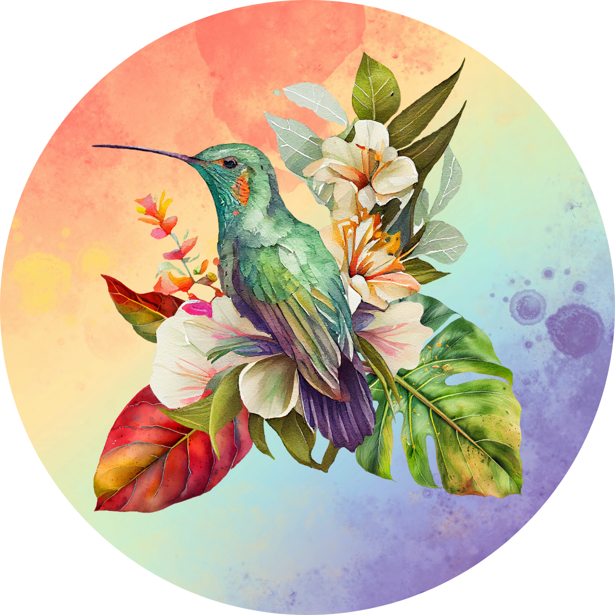 Set of 6 Hummingbird Round MDF Coaster - Set-29