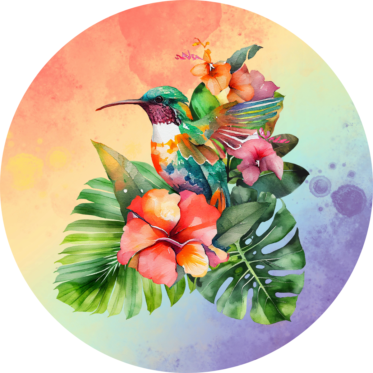 Set of 6 Hummingbird Round MDF Coaster - Set-29