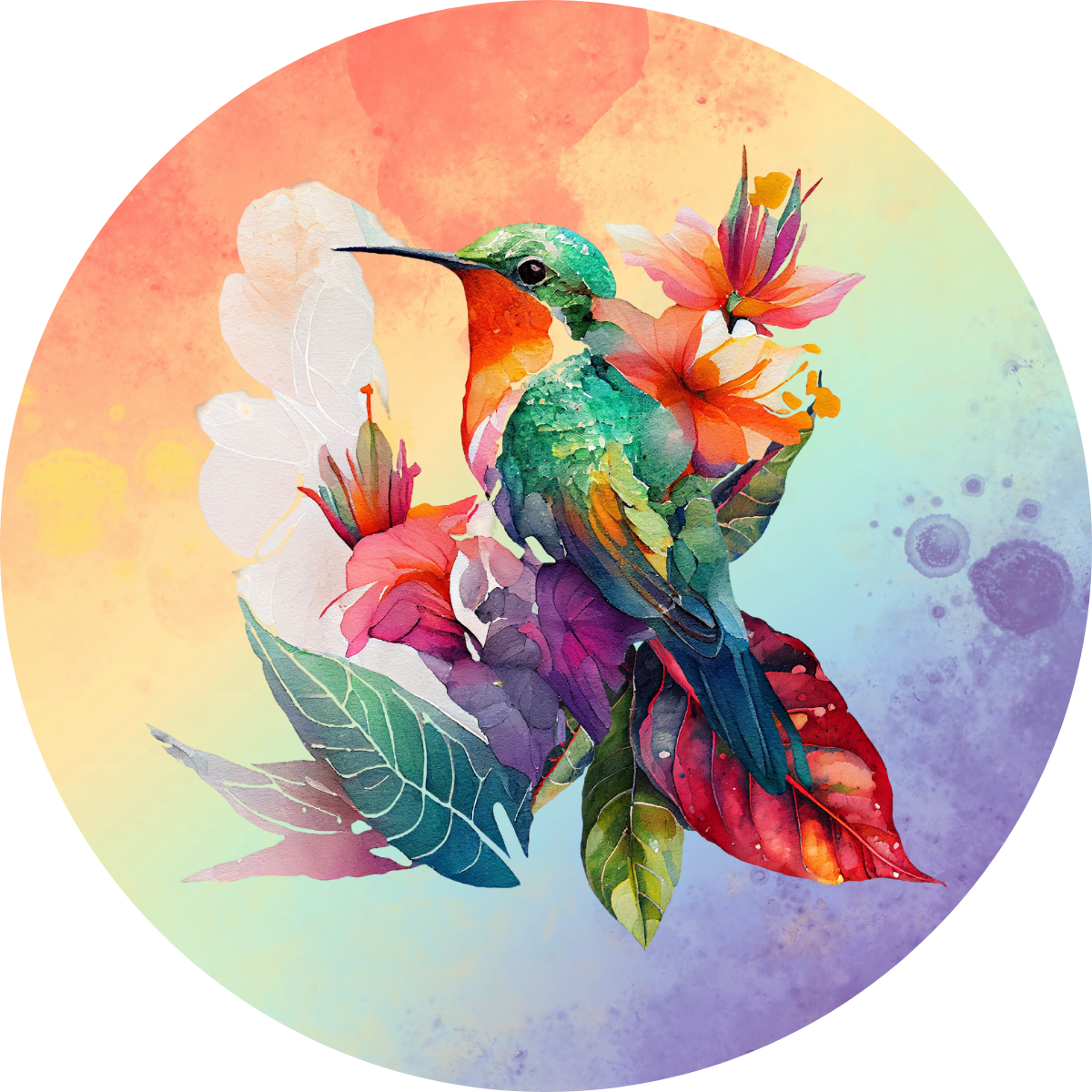Set of 6 Hummingbird Round MDF Coaster - Set-29
