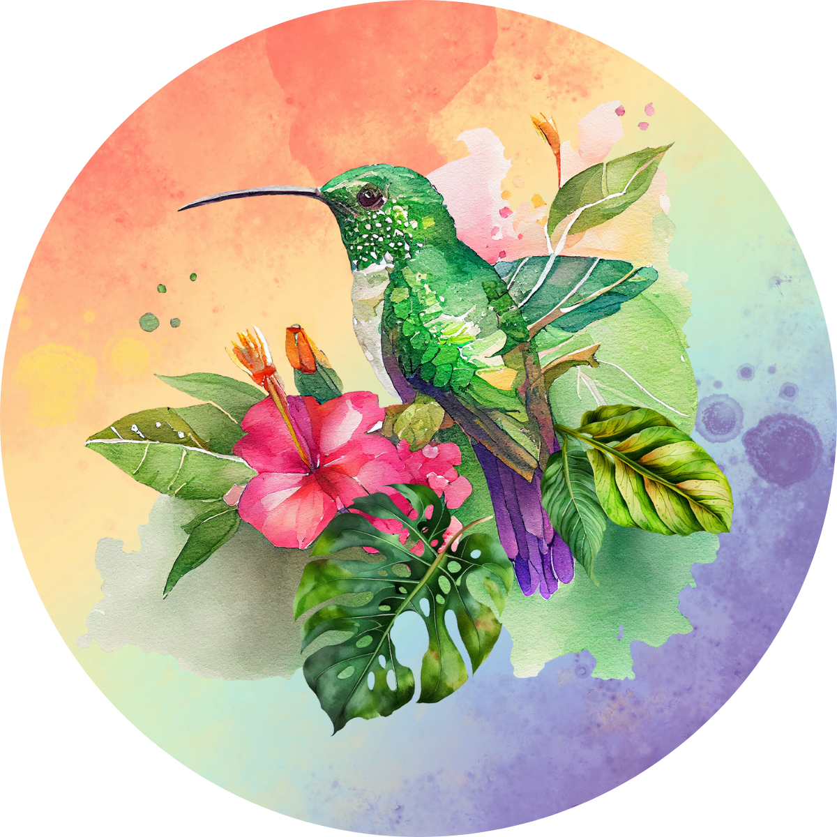 Set of 6 Hummingbird Round MDF Coaster - Set-29