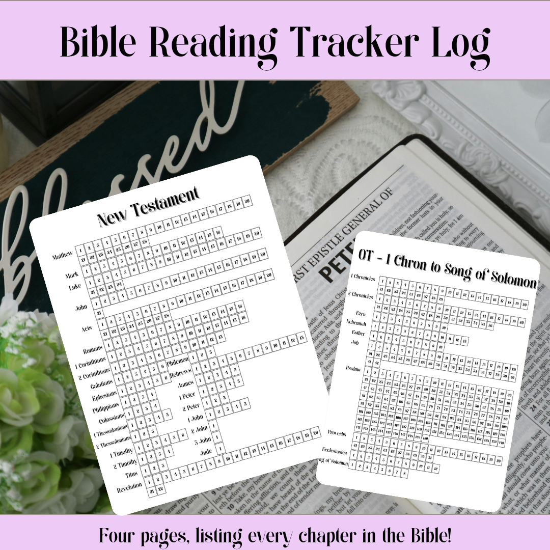 Printable Bible Reading Tracker Log | Pink roses chapter by chapter checklist for reading the Bible
