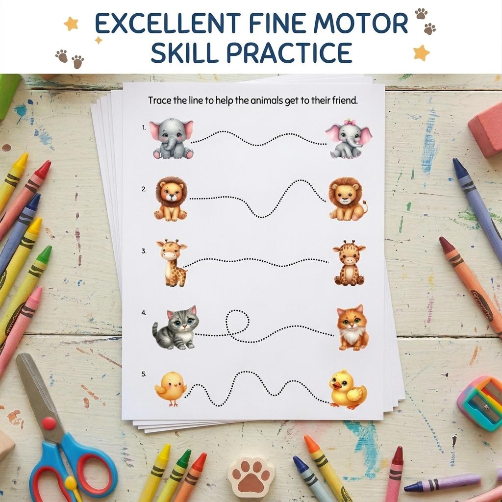 Preschool Line Tracing Activity with Animals | 20 Printable Pages