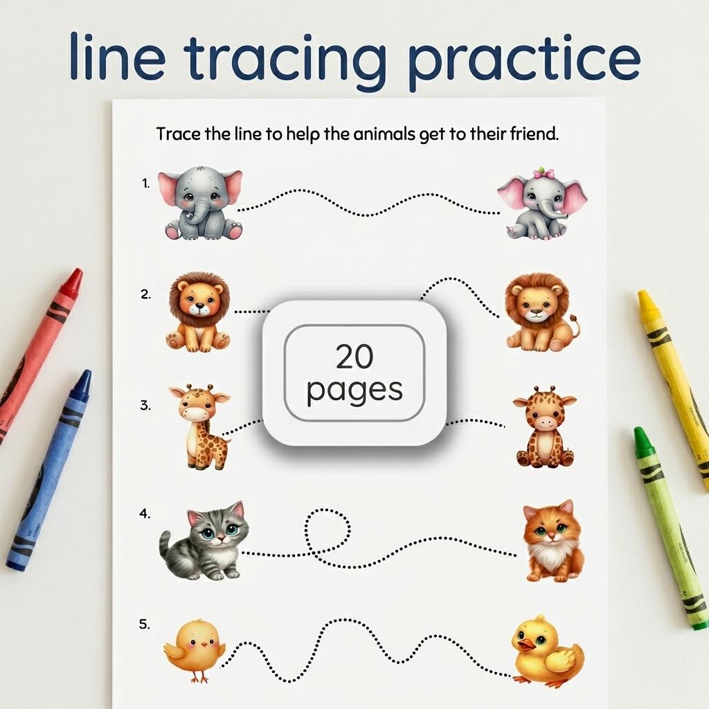 Preschool Line Tracing Activity with Animals | 20 Printable Pages