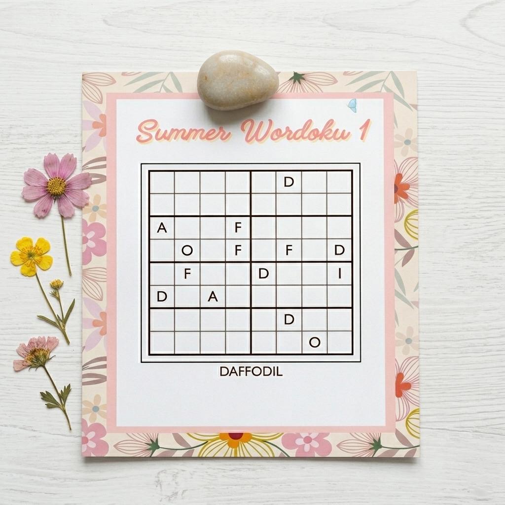 Printable Summer Wordoku Puzzles | Floral Homeschool Activity | Word Sudoku | 10 pages with answers