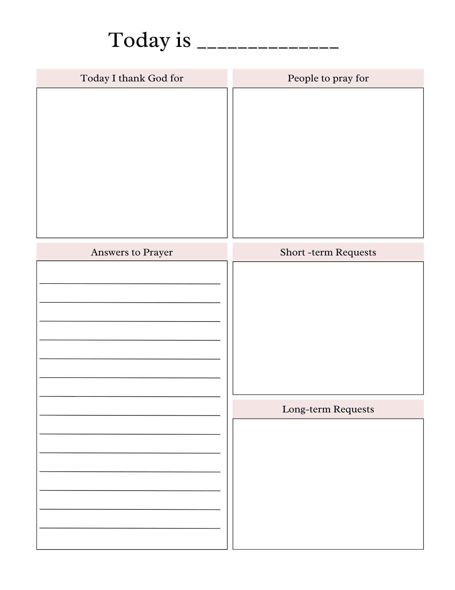 Prayer Journal: minimalistic design, printable, for daily prayer time and prayer requests