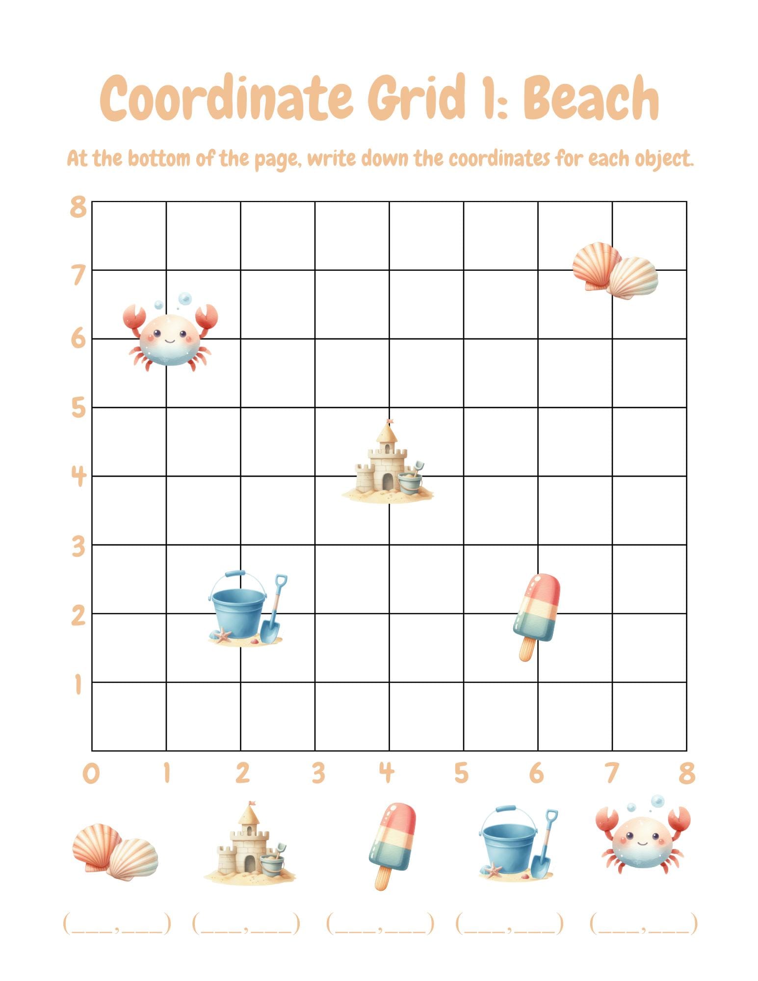 Coordinate Grid Activities with Pictures | Summer theme | Math practice for Homeschool or Elementary