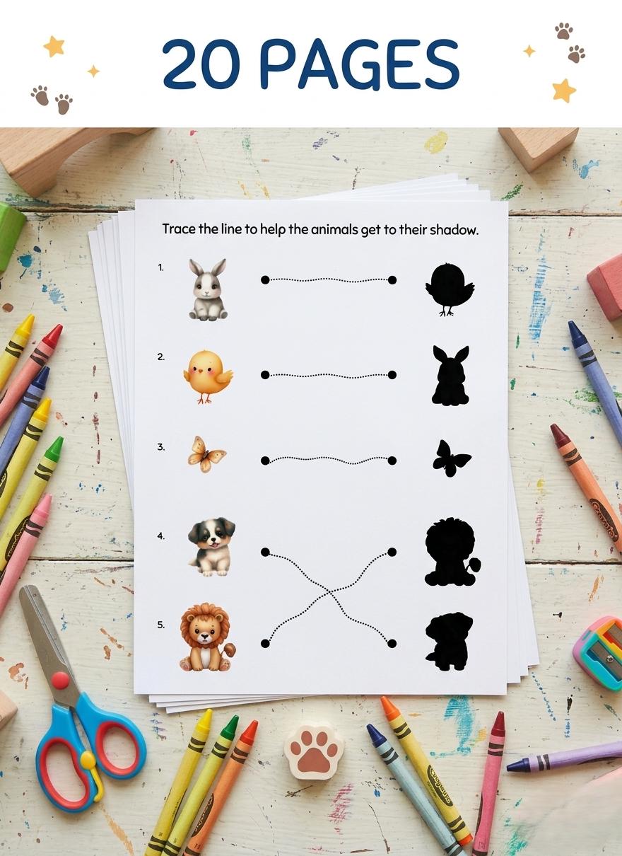 Preschool Line Tracing Activity with Animals | 20 Printable Pages