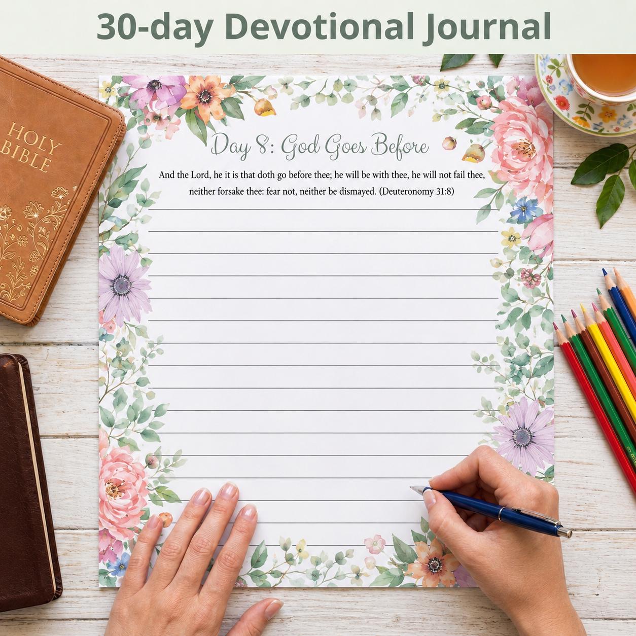 Printable Devotional Journal - 30 days to study a KJV Bible verse in your personal devotion time, pe