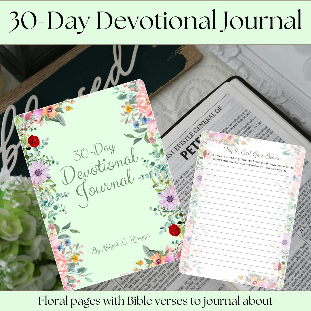 Printable Devotional Journal - 30 days to study a KJV Bible verse in your personal devotion time, pe