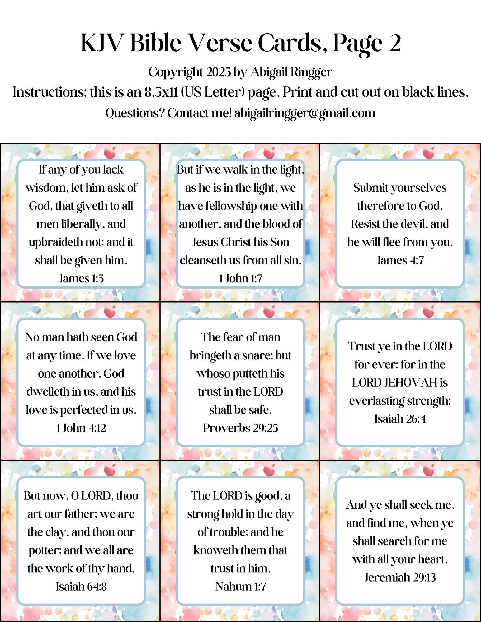 Printable Bible Verse Cards - 54 KJV Scriptures to post around your home and hide in your heart! Wat