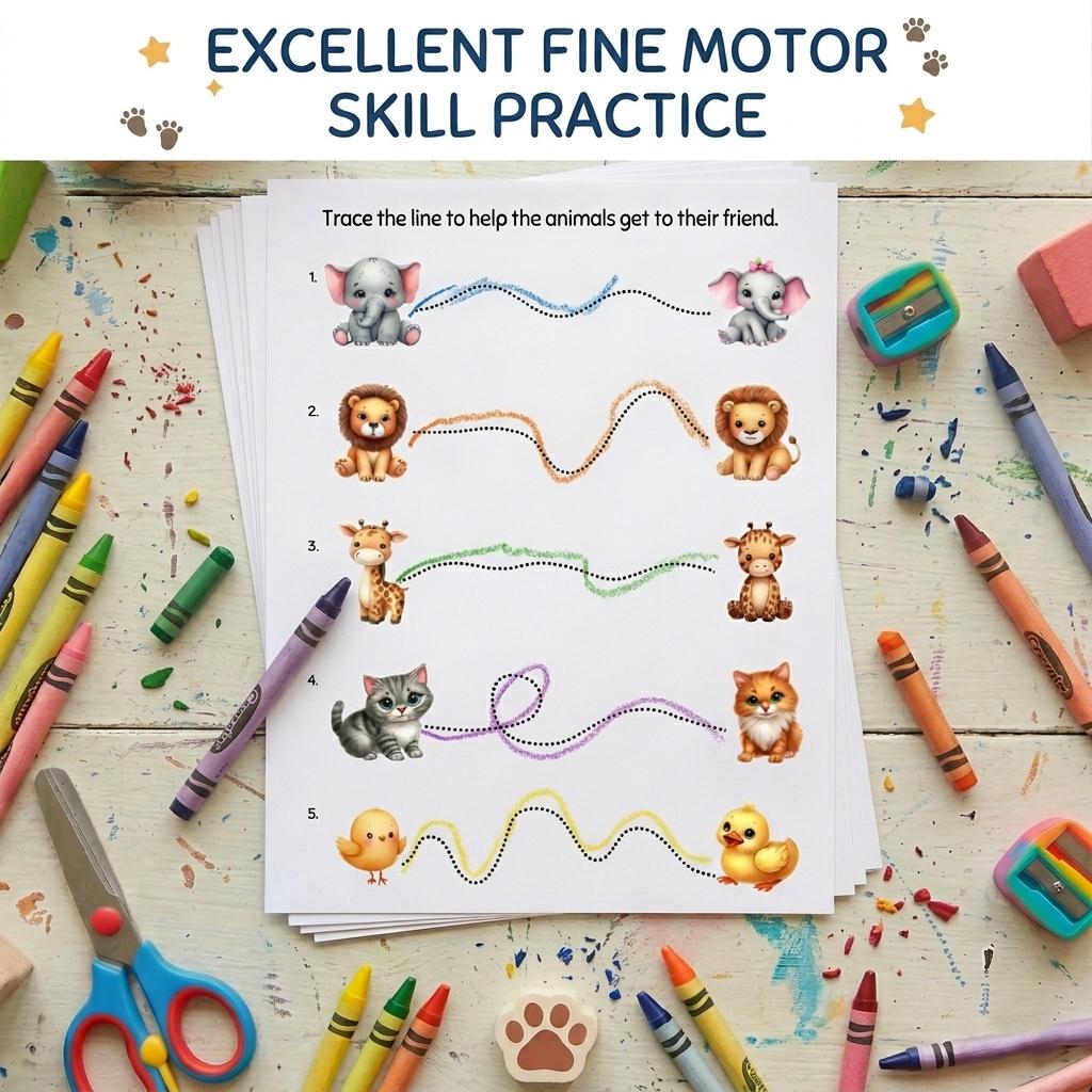 Preschool Line Tracing Activity with Animals | 20 Printable Pages