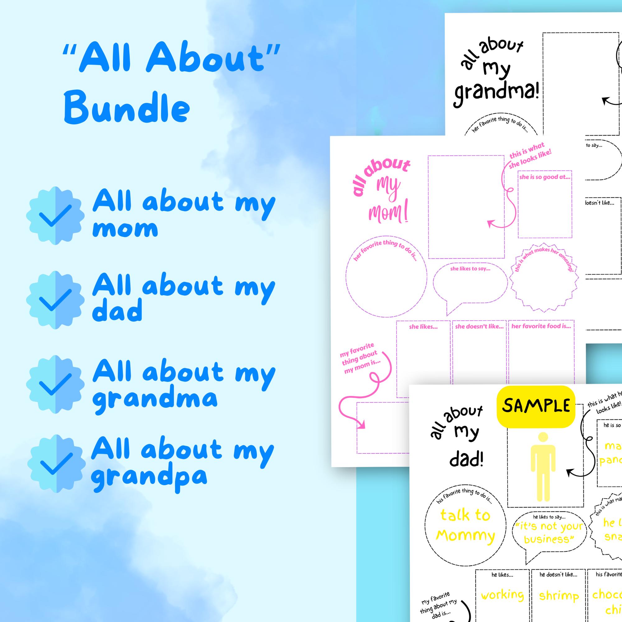All About Bundle: Printable "All About" Mom, Dad, Grandma, Grandpa Activities | Perfect for Mother's