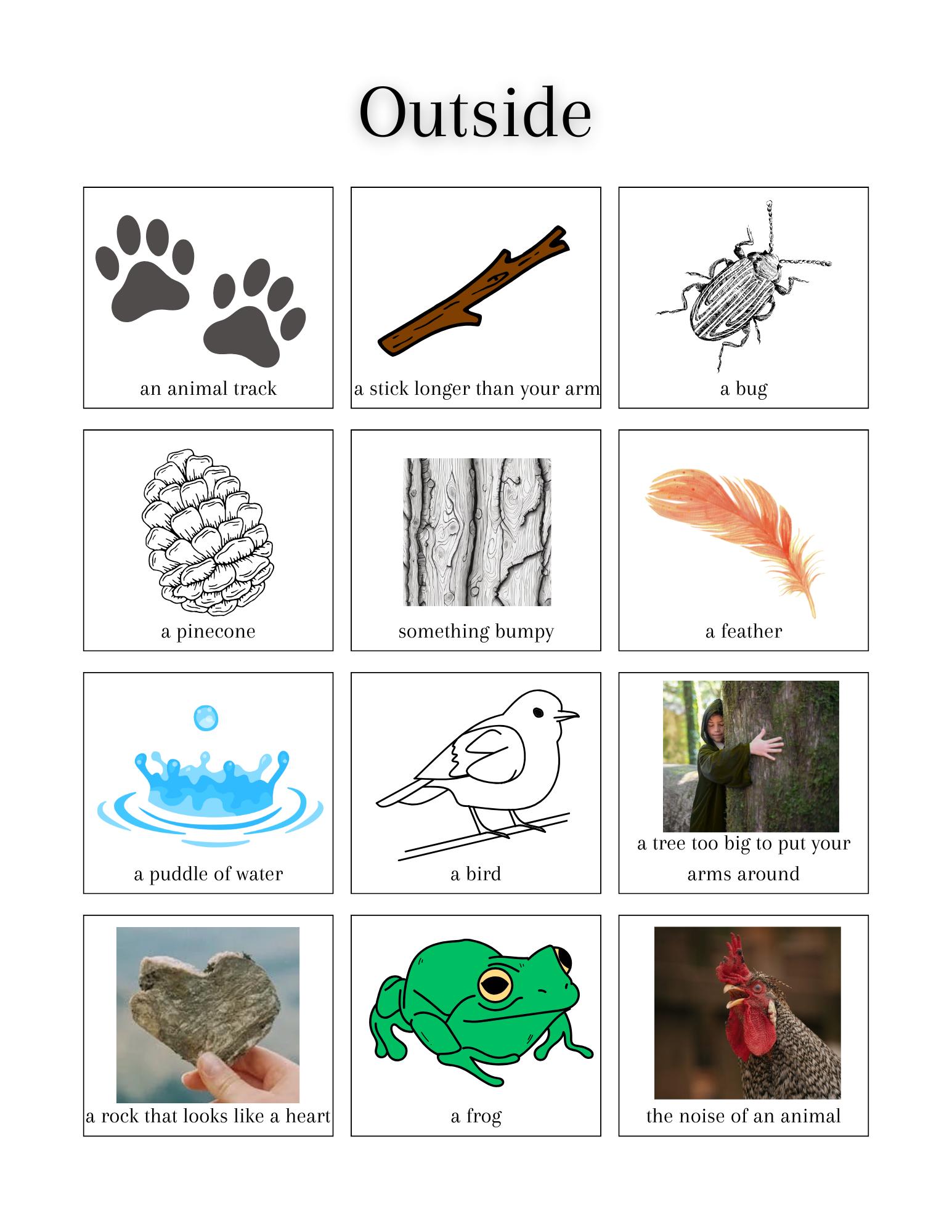 Picture Scavenger Hunts for preschoolers (ages 3-6) including outdoors, indoors, summertime, on the