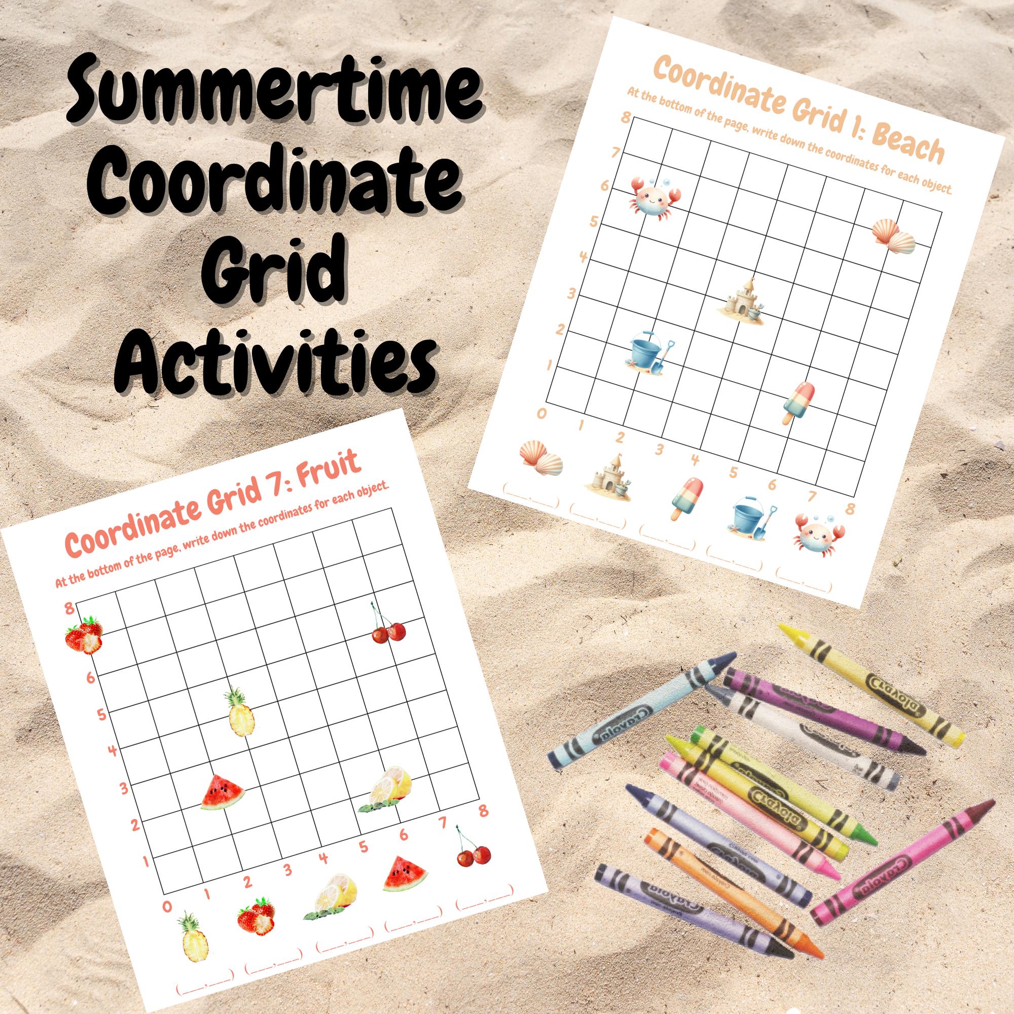 Coordinate Grid Activities with Pictures | Summer theme | Math practice for Homeschool or Elementary