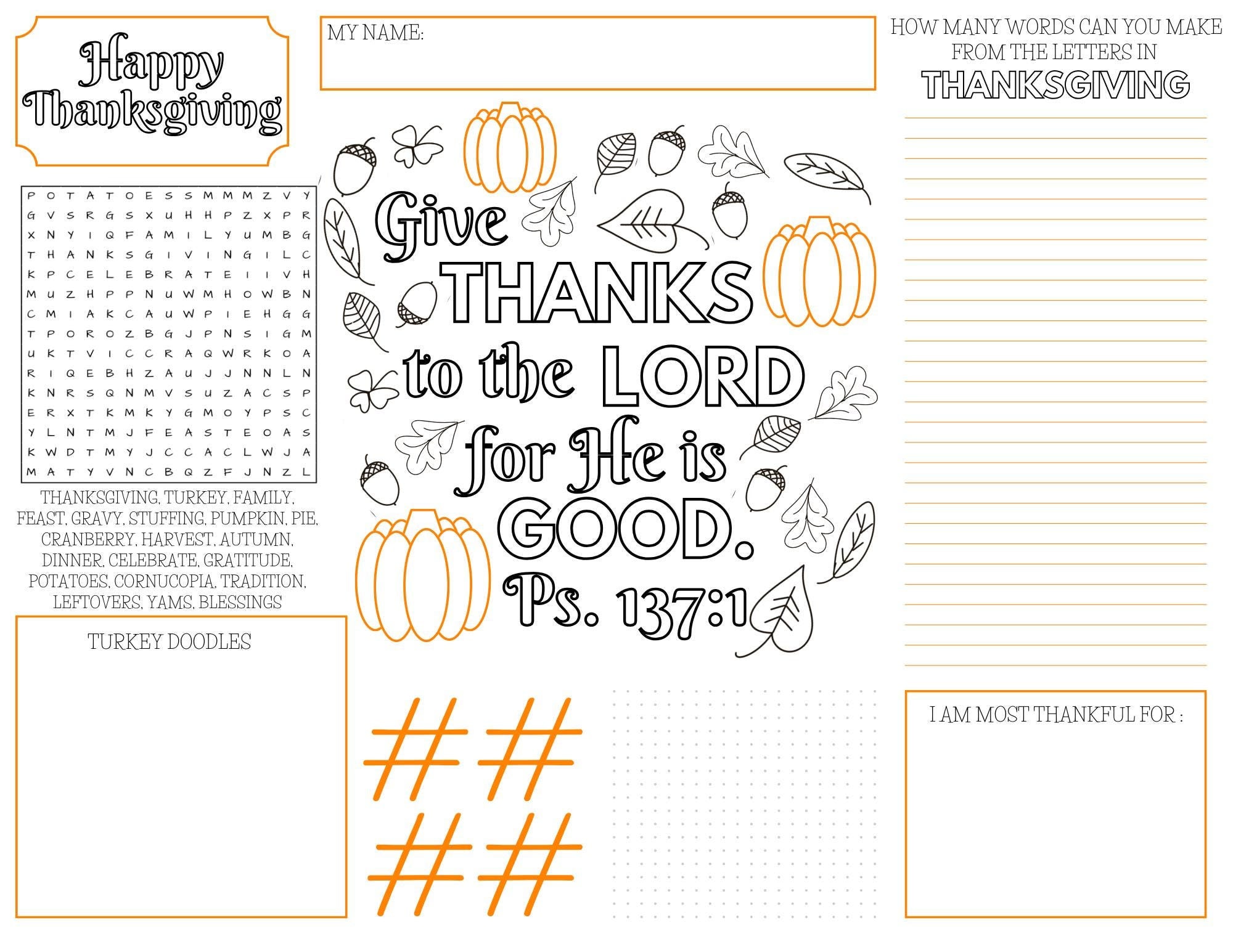 Thanksgiving Activity Placemat - thanksgiving activities for children