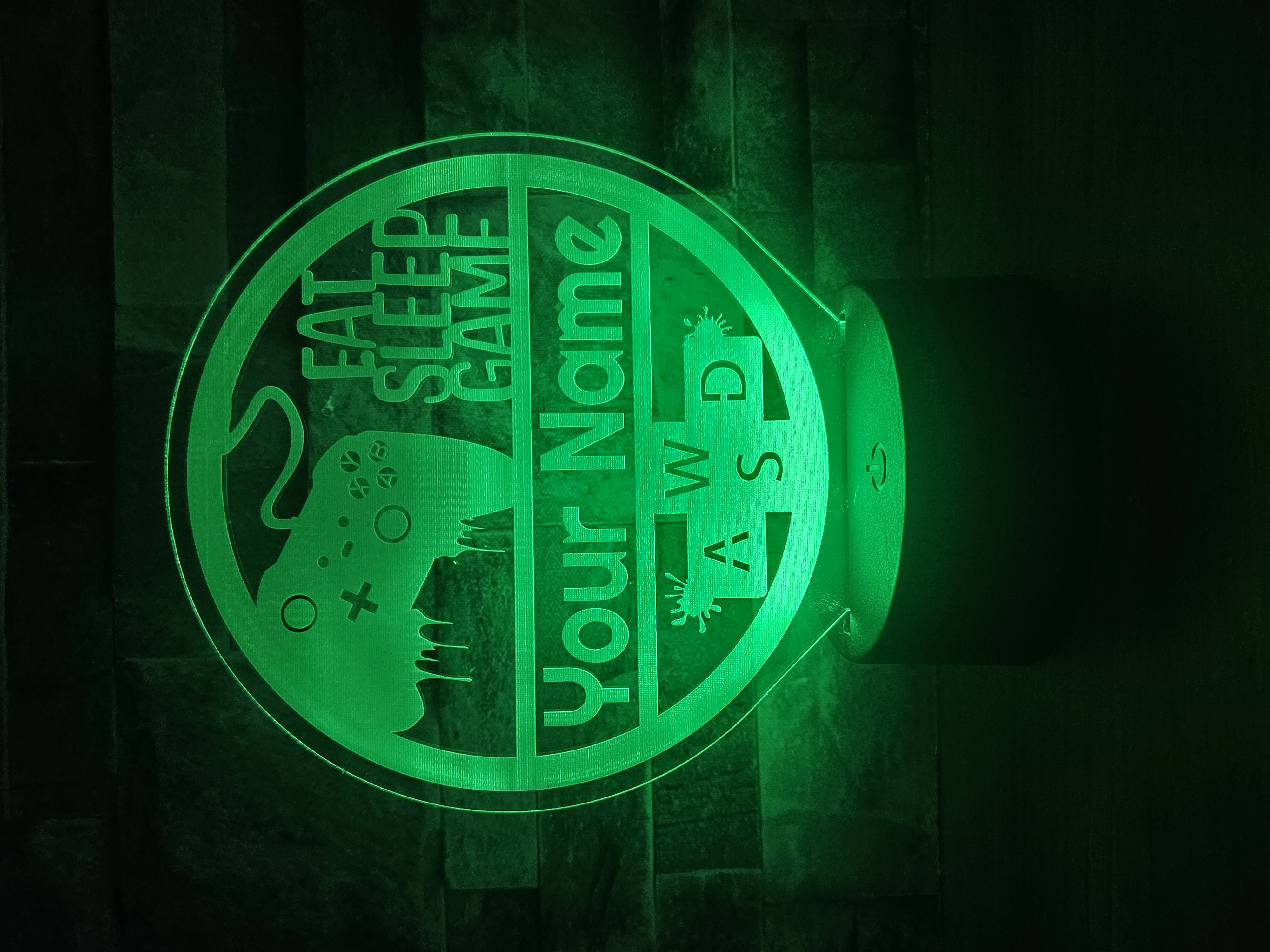 Personalised Gamer LED Light – Custom Name “Eat Sleep Game” Night Lamp with Controller & WASD Keys