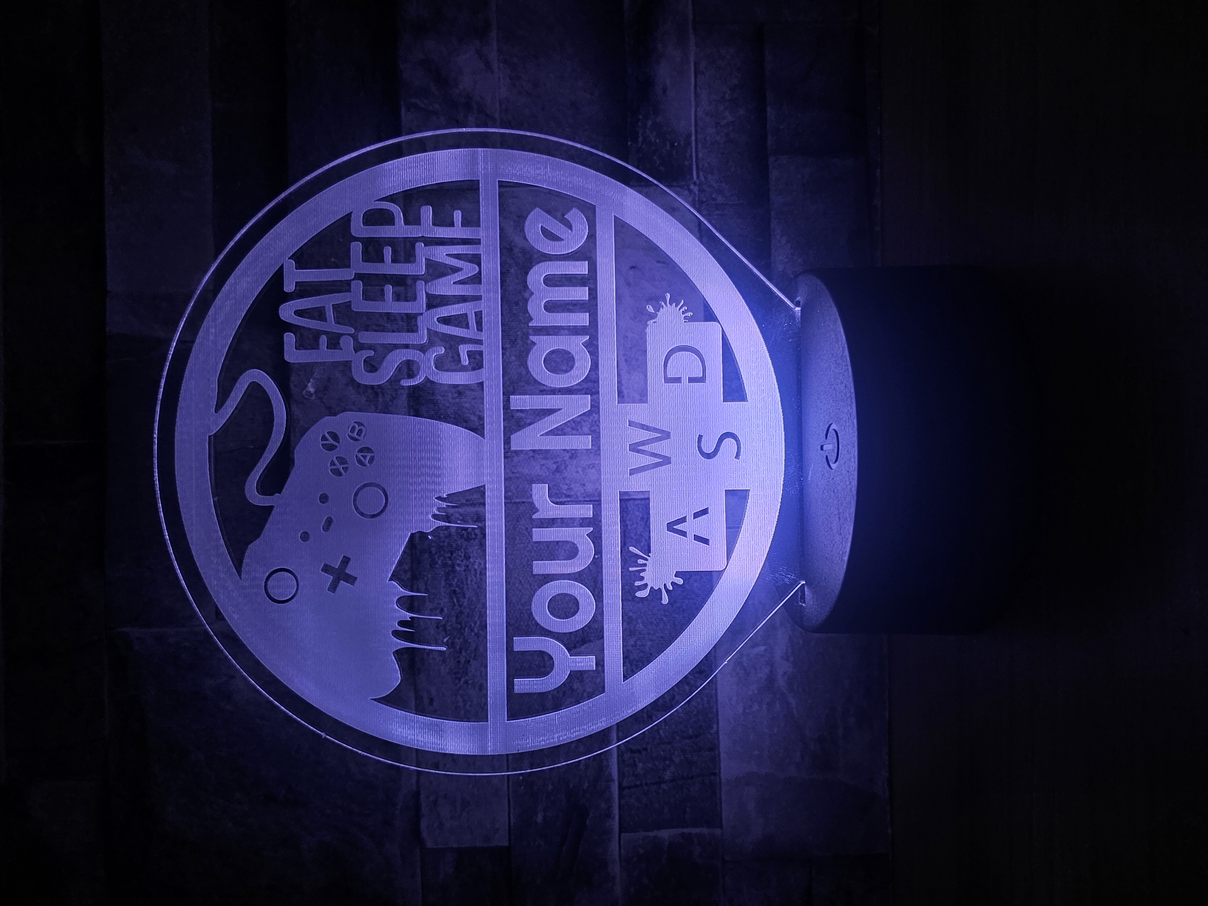 Personalised Gamer LED Light – Custom Name “Eat Sleep Game” Night Lamp with Controller & WASD Keys