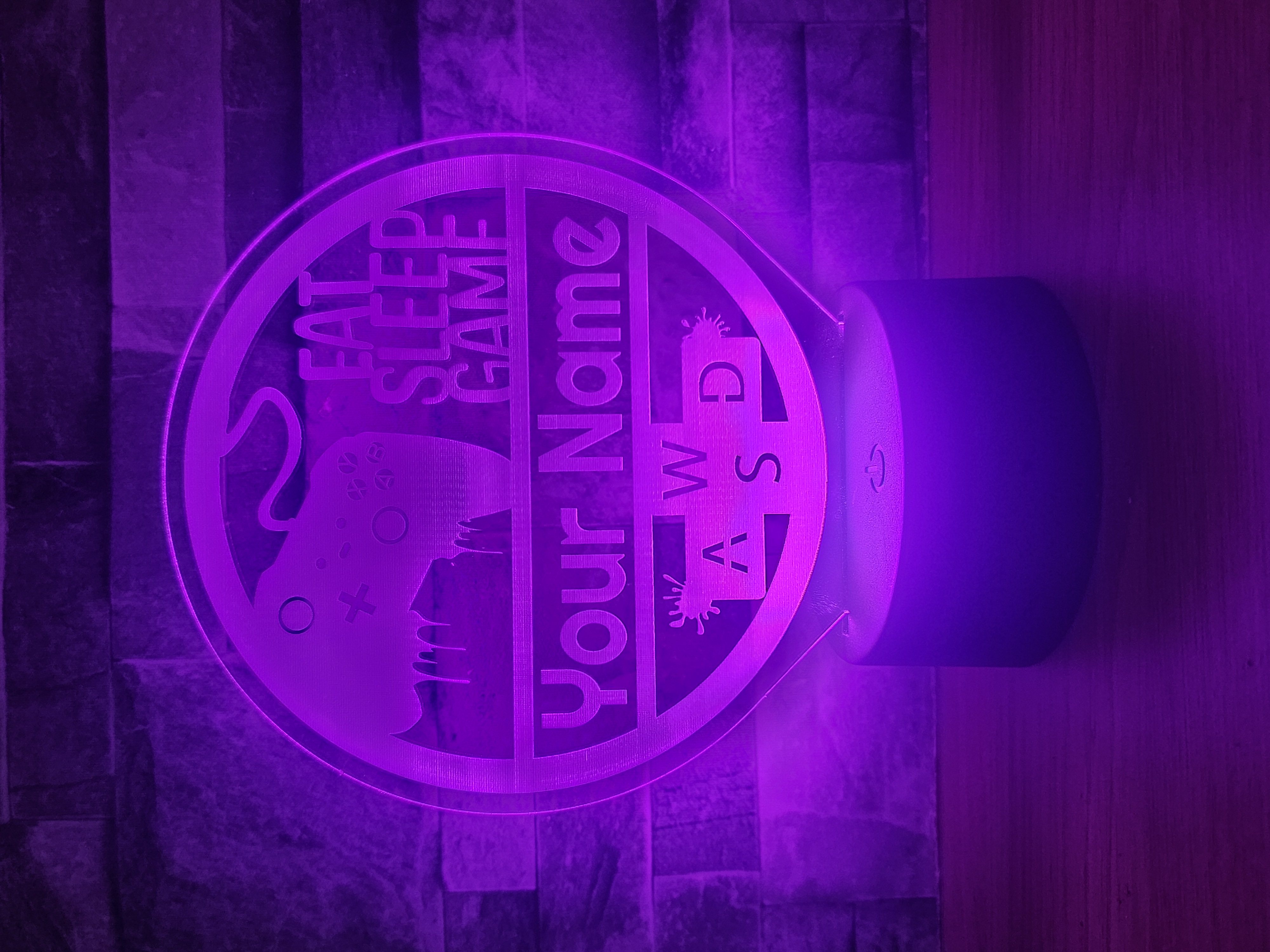 Personalised Gamer LED Light – Custom Name “Eat Sleep Game” Night Lamp with Controller & WASD Keys