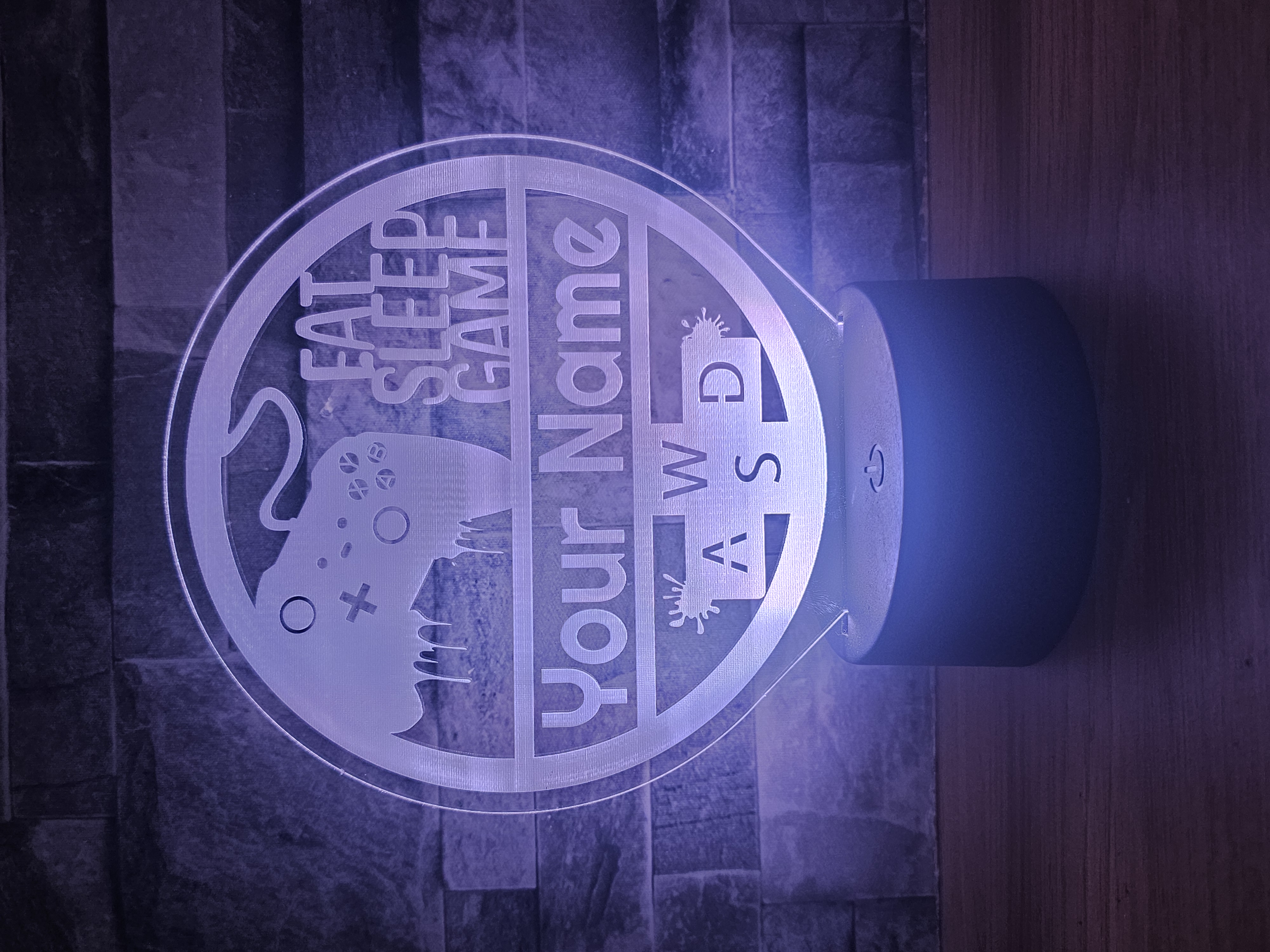 Personalised Gamer LED Light – Custom Name “Eat Sleep Game” Night Lamp with Controller & WASD Keys
