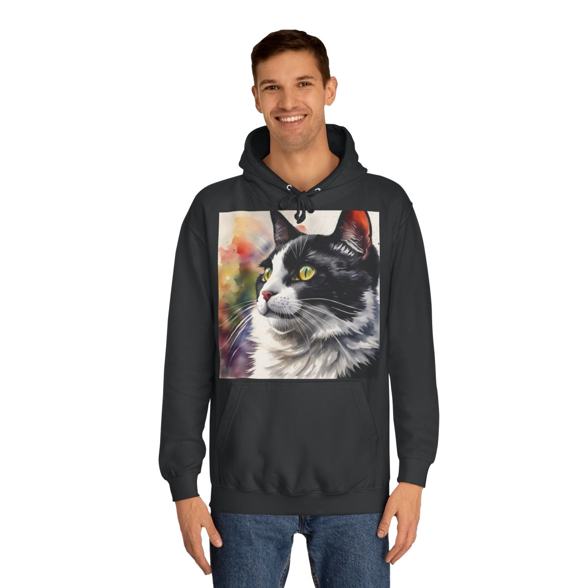Black And White Cat Cute Watercolour Hoodie