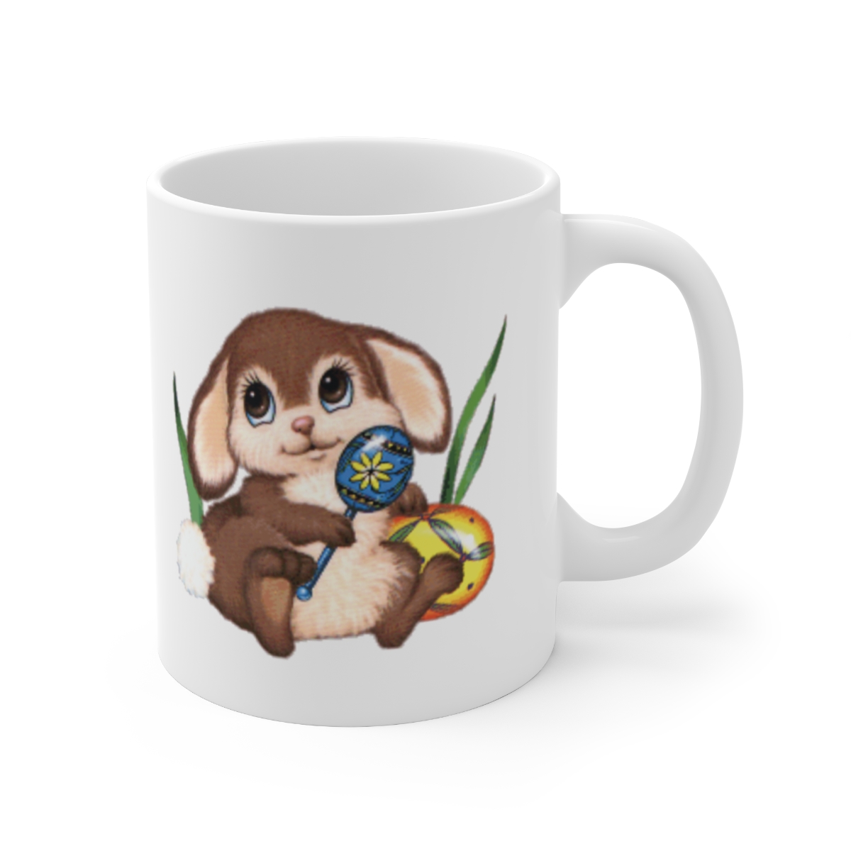 Cute Brown Easter Bunny and Eggs Coffee Mug