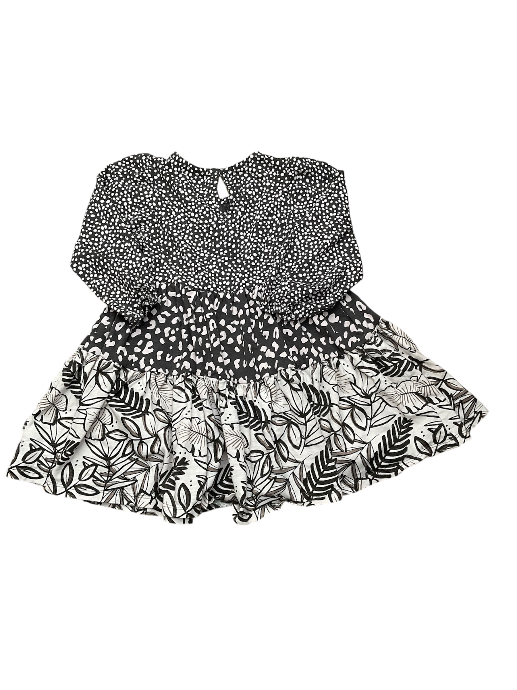Next girls cotton jersey floral grey cream dress 2-3 years