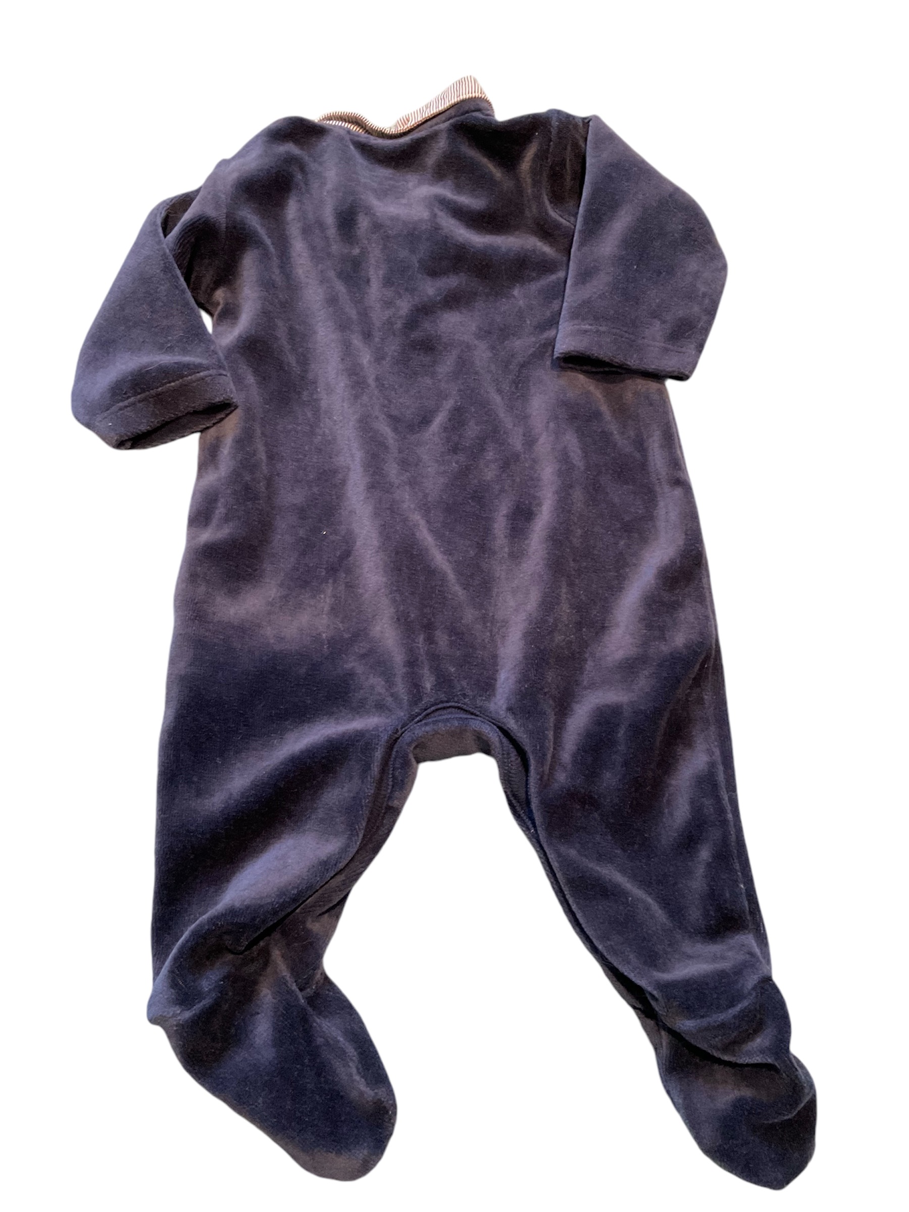 Next first size velour baby boy sleep suit navy blue