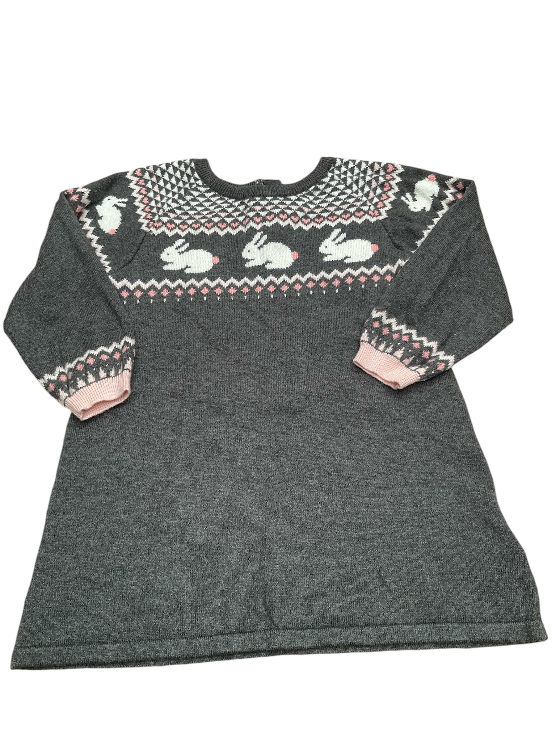 H&M baby girl rabbit grey jumper dress wool mix 12-18 months