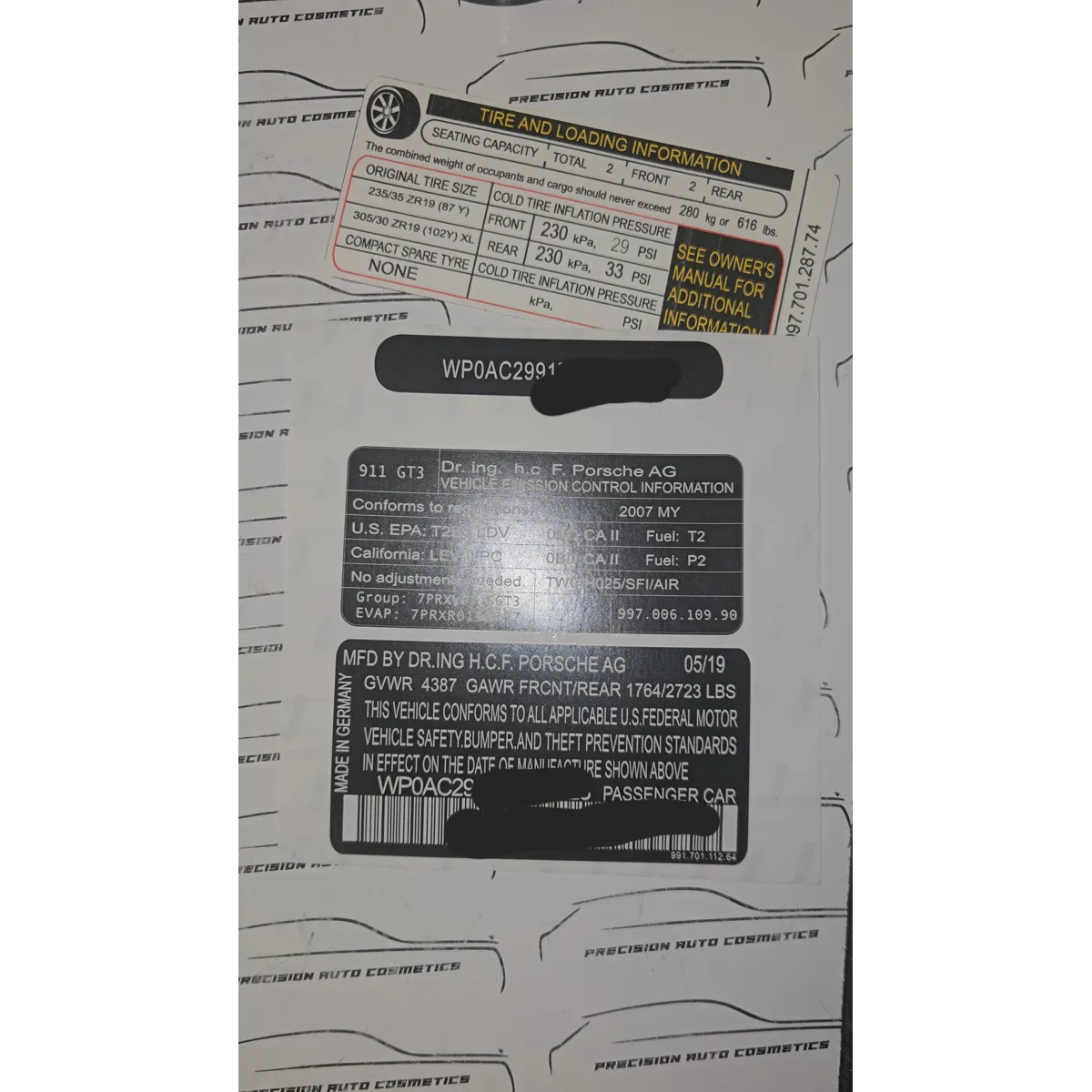 USA Porsche Vin Label/Sticker Set