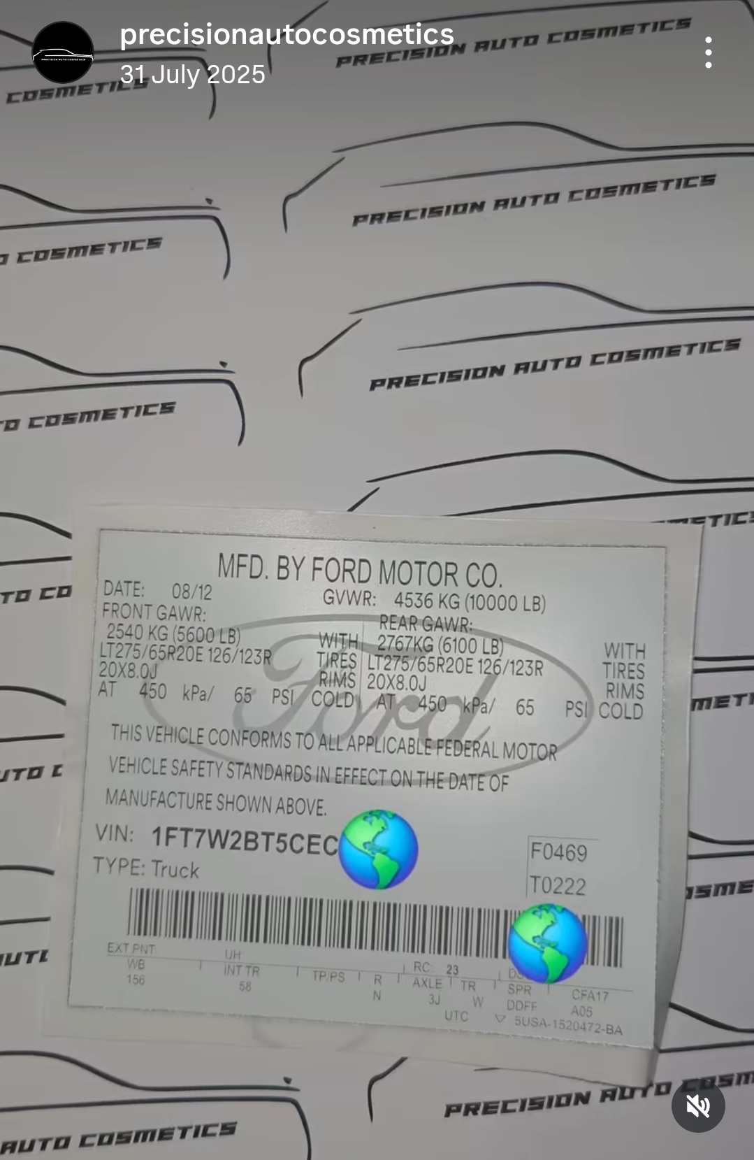 Ford USA Vin Label/Sticker Set