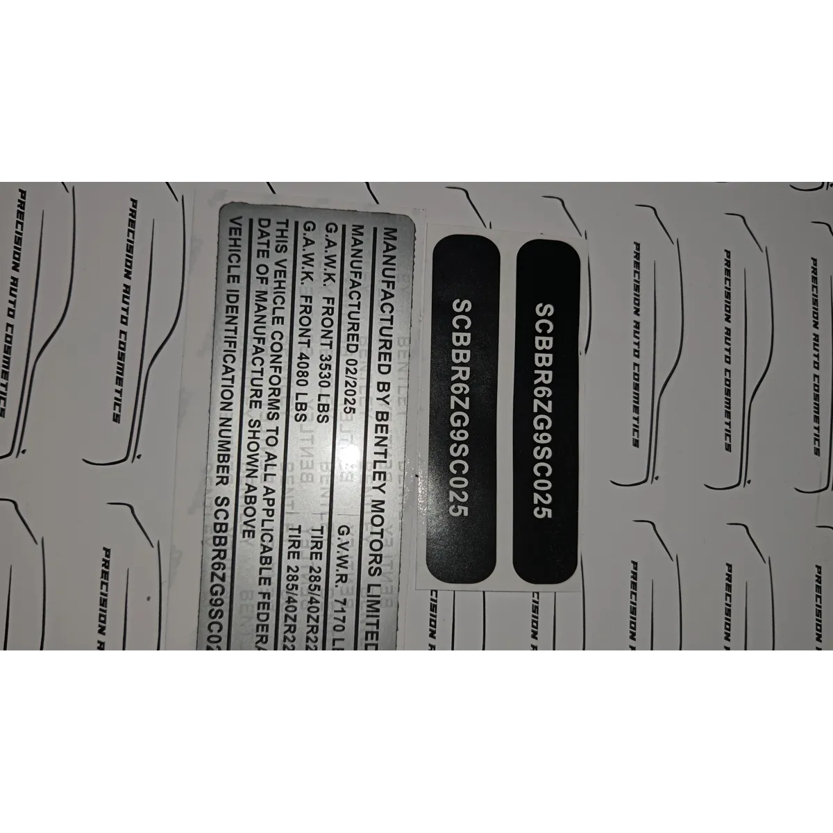 Bentley Vin Label/Sticker Set
