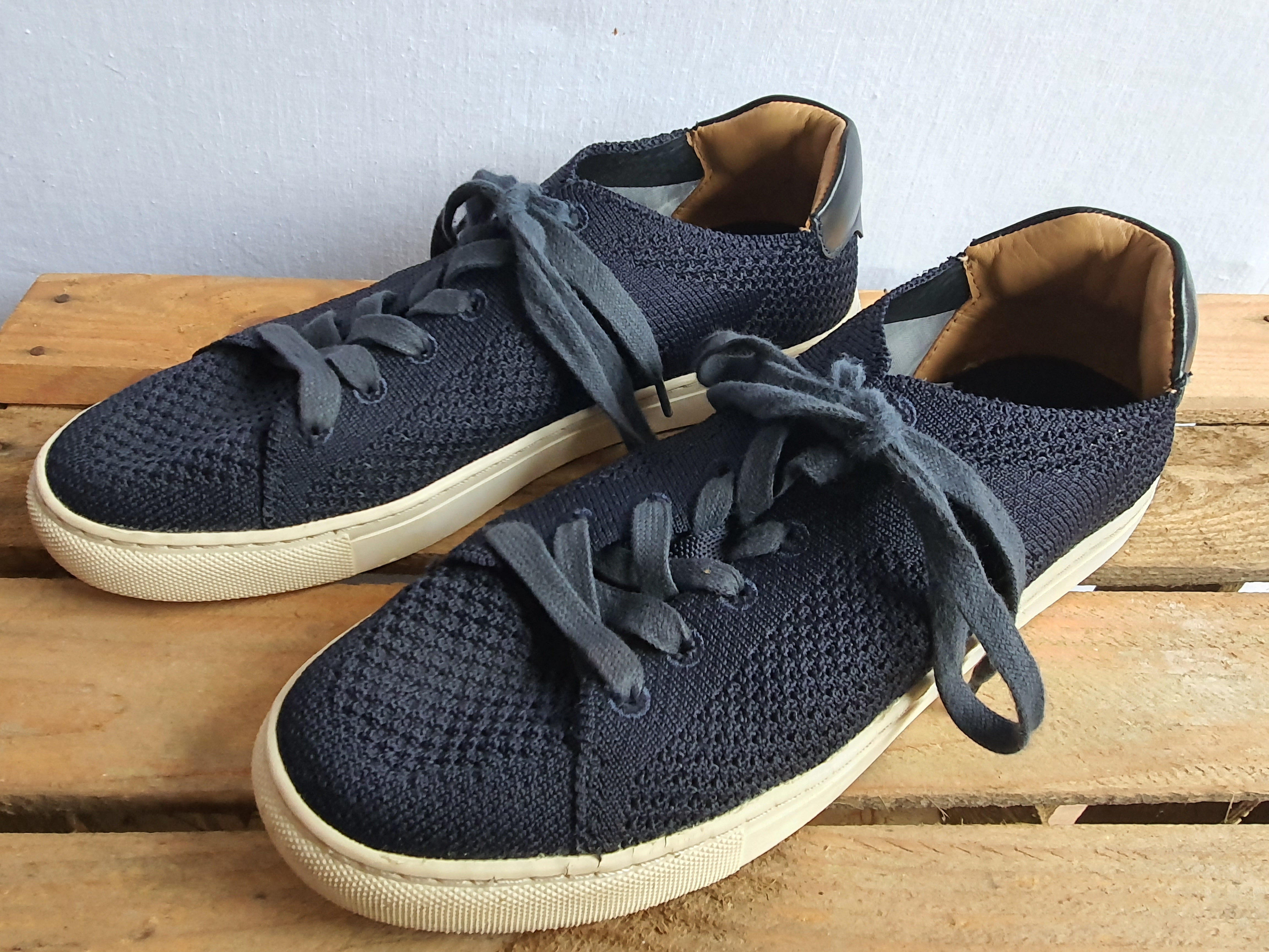 REISS Brackley Knit Navy Blue & White Sneakers Size UK 6