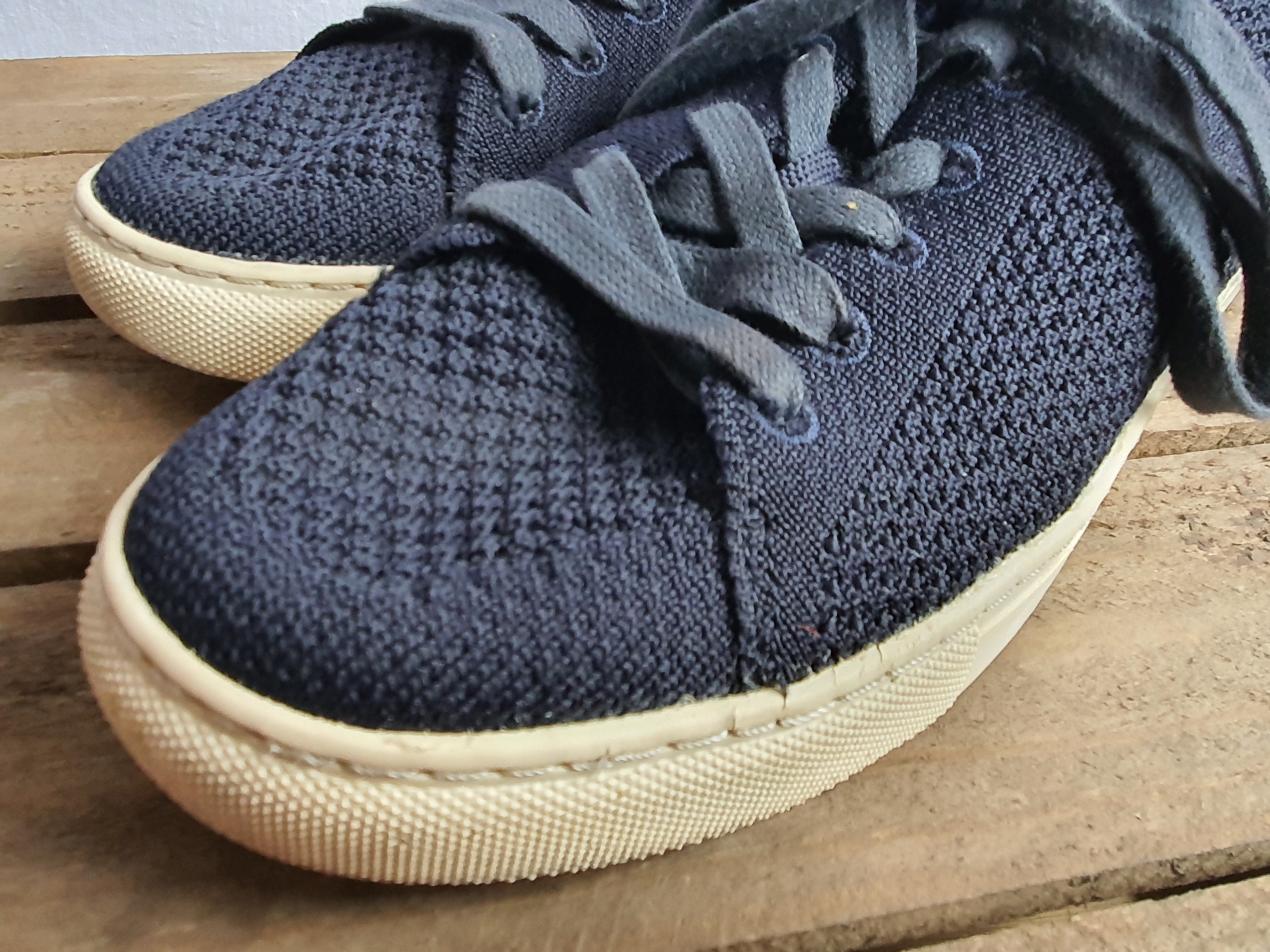 REISS Brackley Knit Navy Blue & White Sneakers Size UK 6