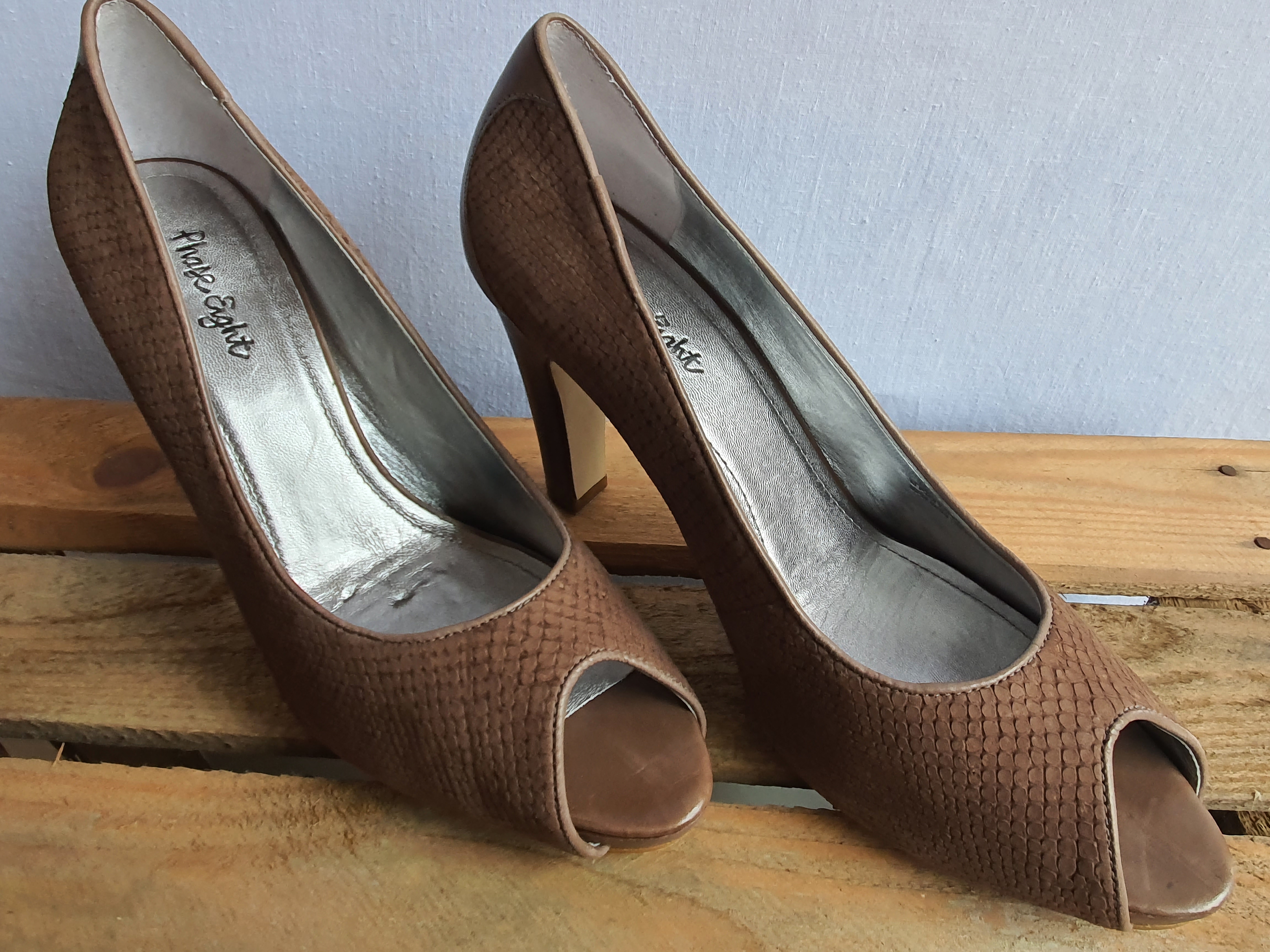 PHASE EIGHT Women's Brown Leather Heeled Open Toe Shoes Size UK6