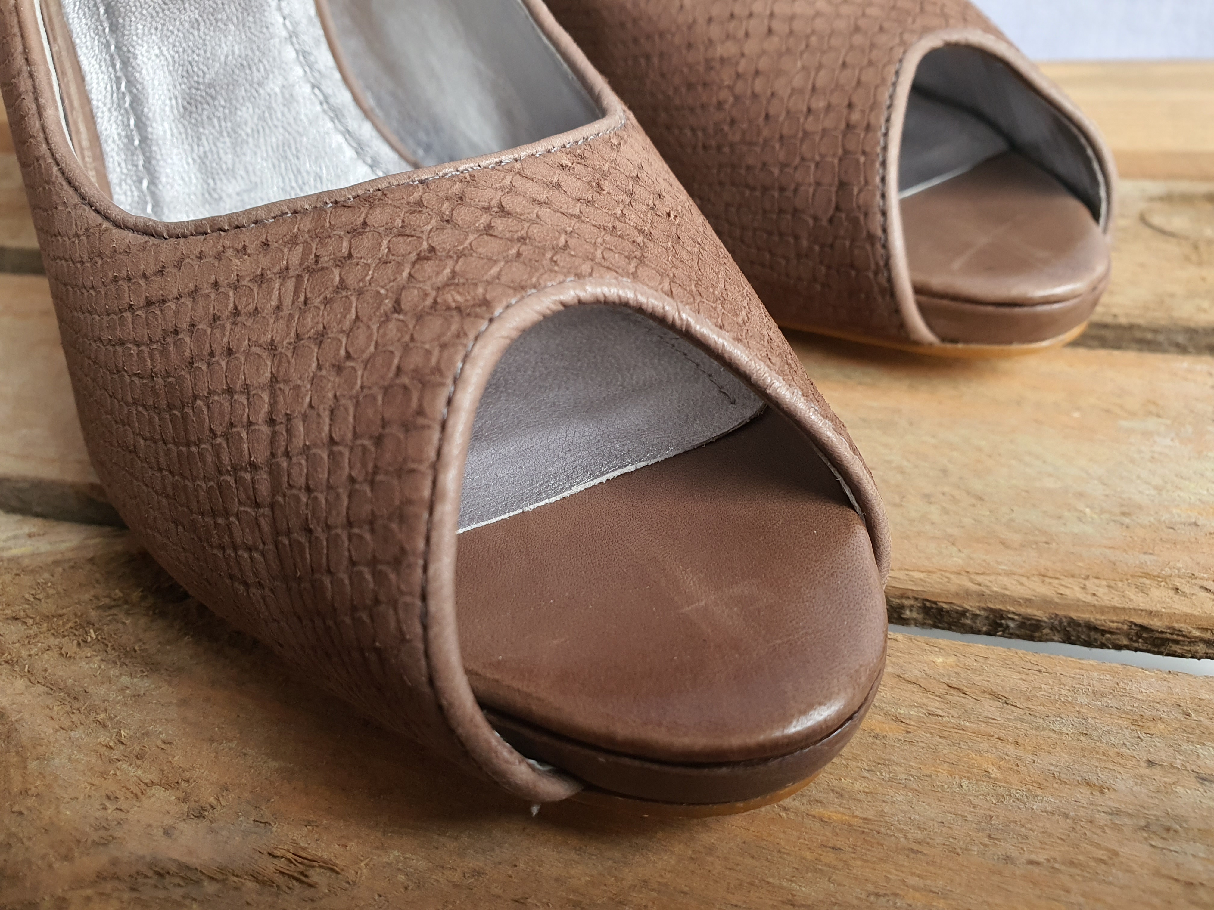 PHASE EIGHT Women's Brown Leather Heeled Open Toe Shoes Size UK6