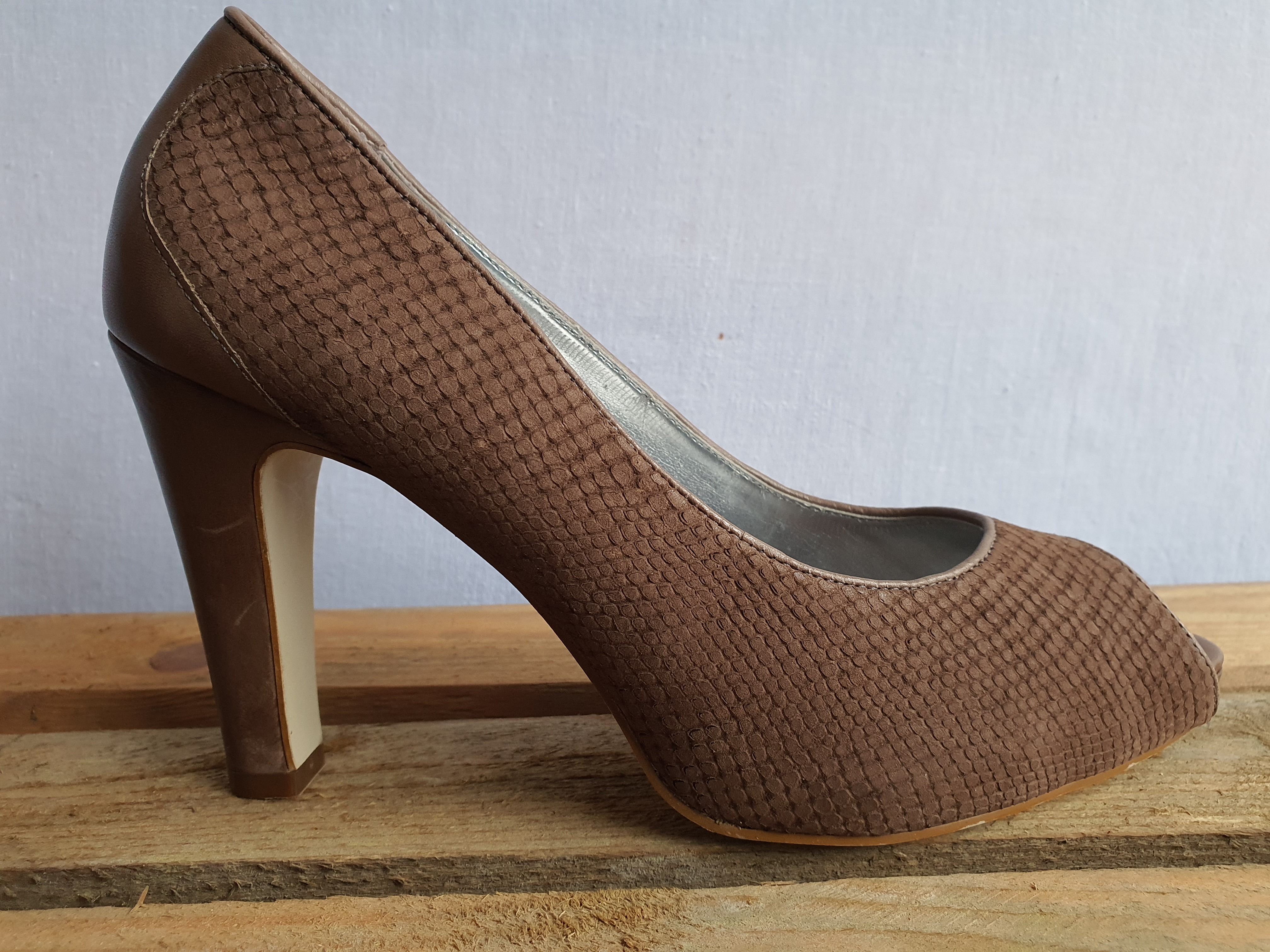 PHASE EIGHT Women's Brown Leather Heeled Open Toe Shoes Size UK6