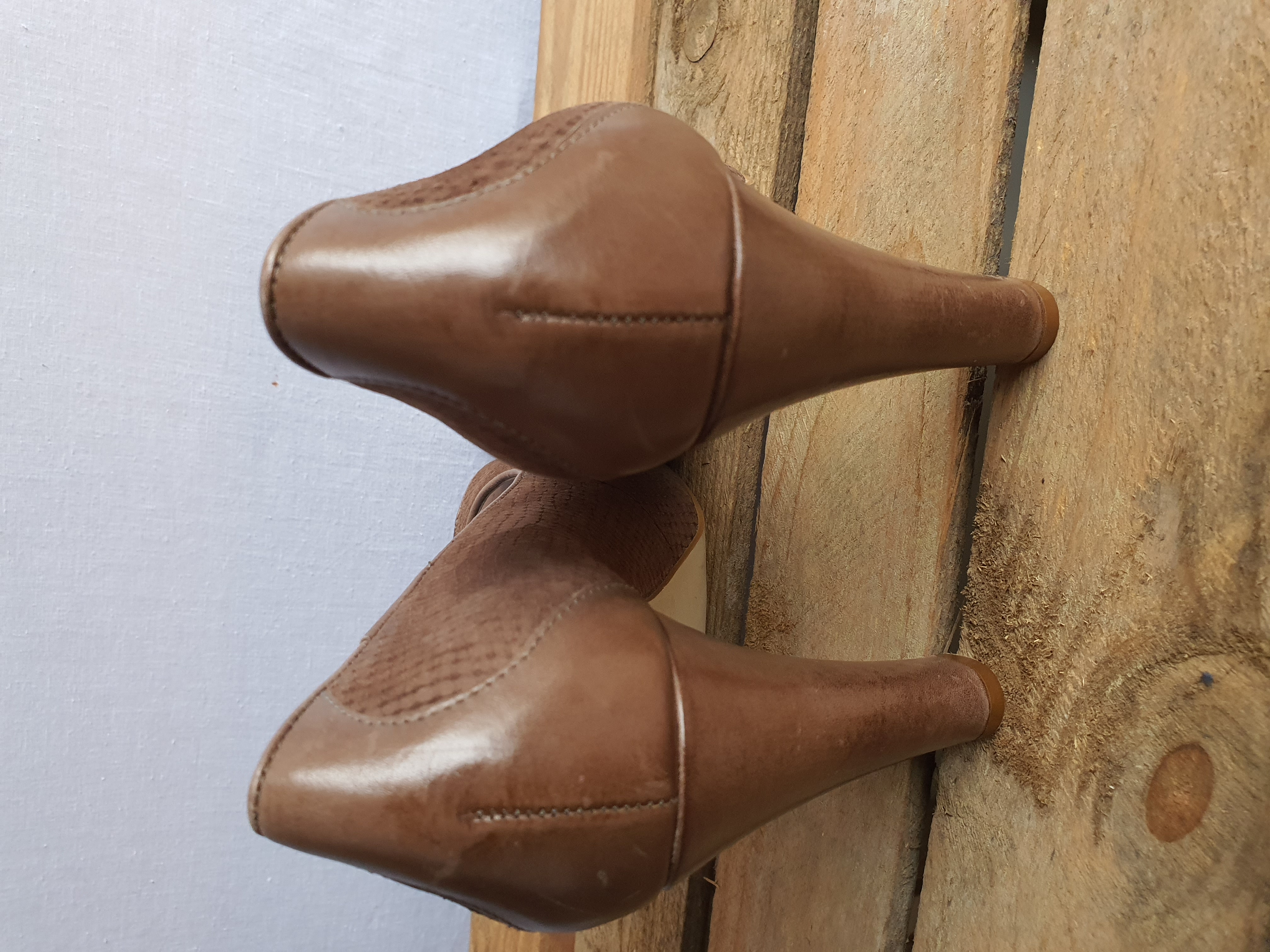 PHASE EIGHT Women's Brown Leather Heeled Open Toe Shoes Size UK6